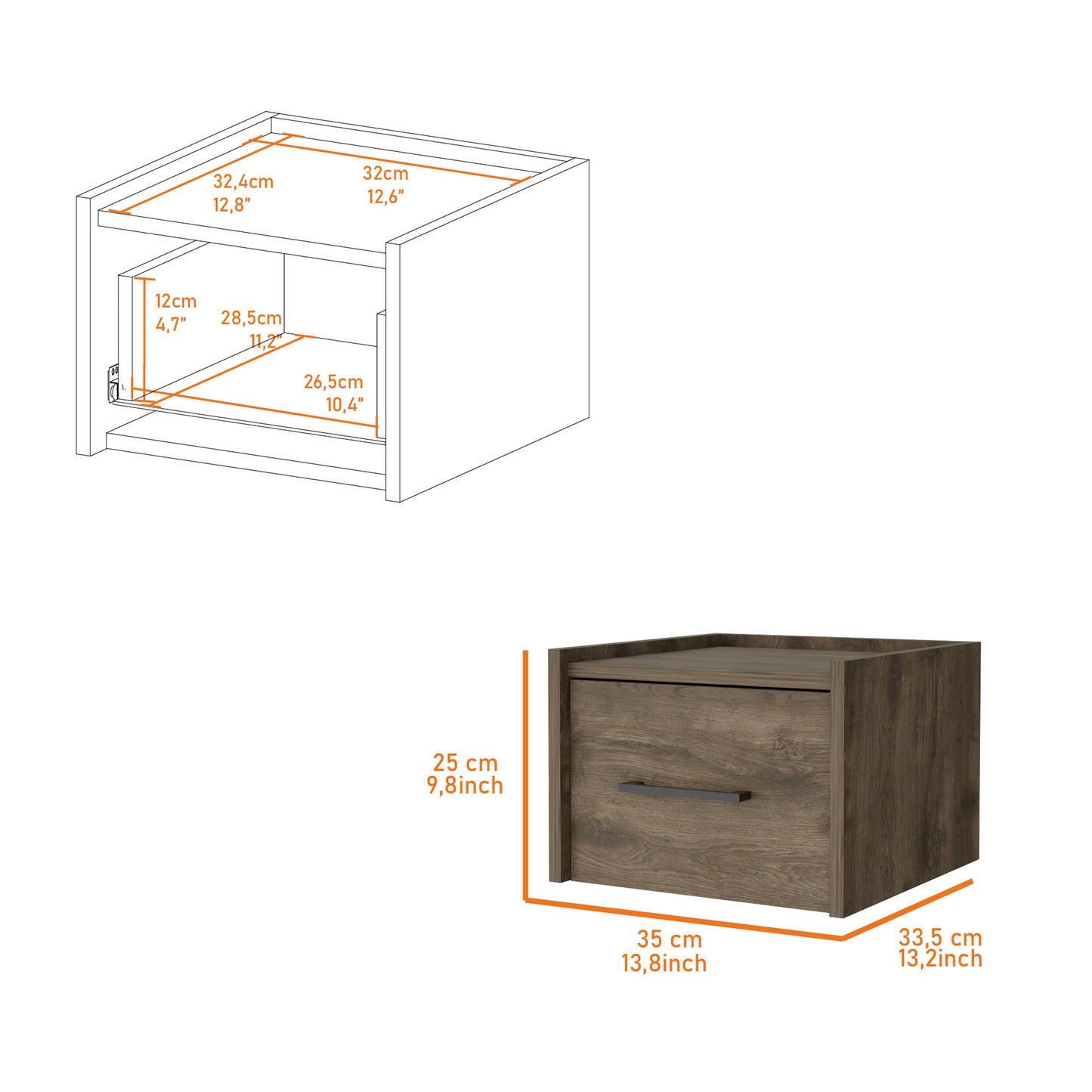 Wooden bedside table with one drawer and open shelf xxcm
