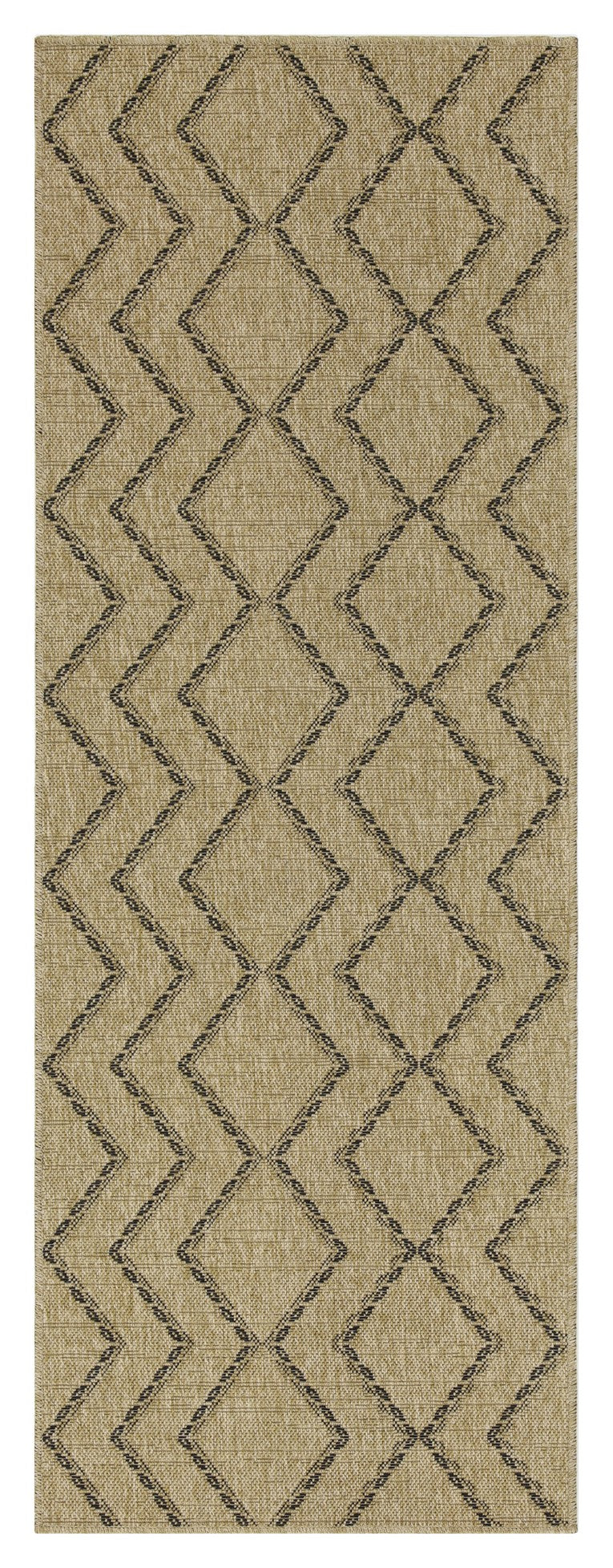 Tan geometric diamond rug with dark grey braided pattern adding texture to any room