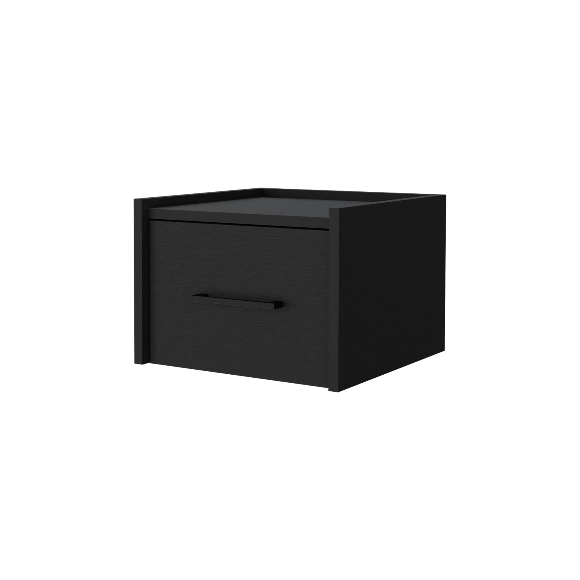 Modern black bedside table with single drawer and handle