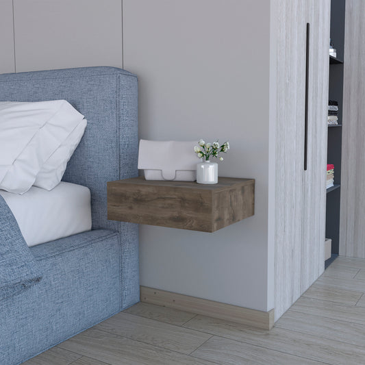 Floating nightstand with rustic wood finish perfect for modern bedrooms