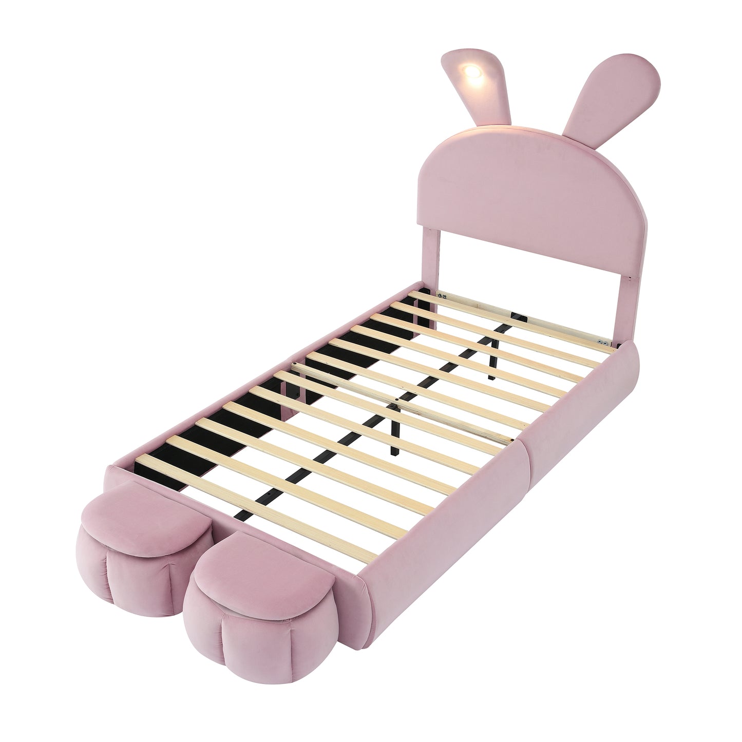 Pink velvet bunny bed frame with builtin light