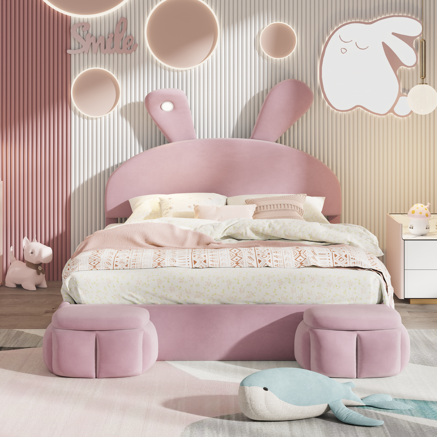 Pink velvet bunny bed for kids