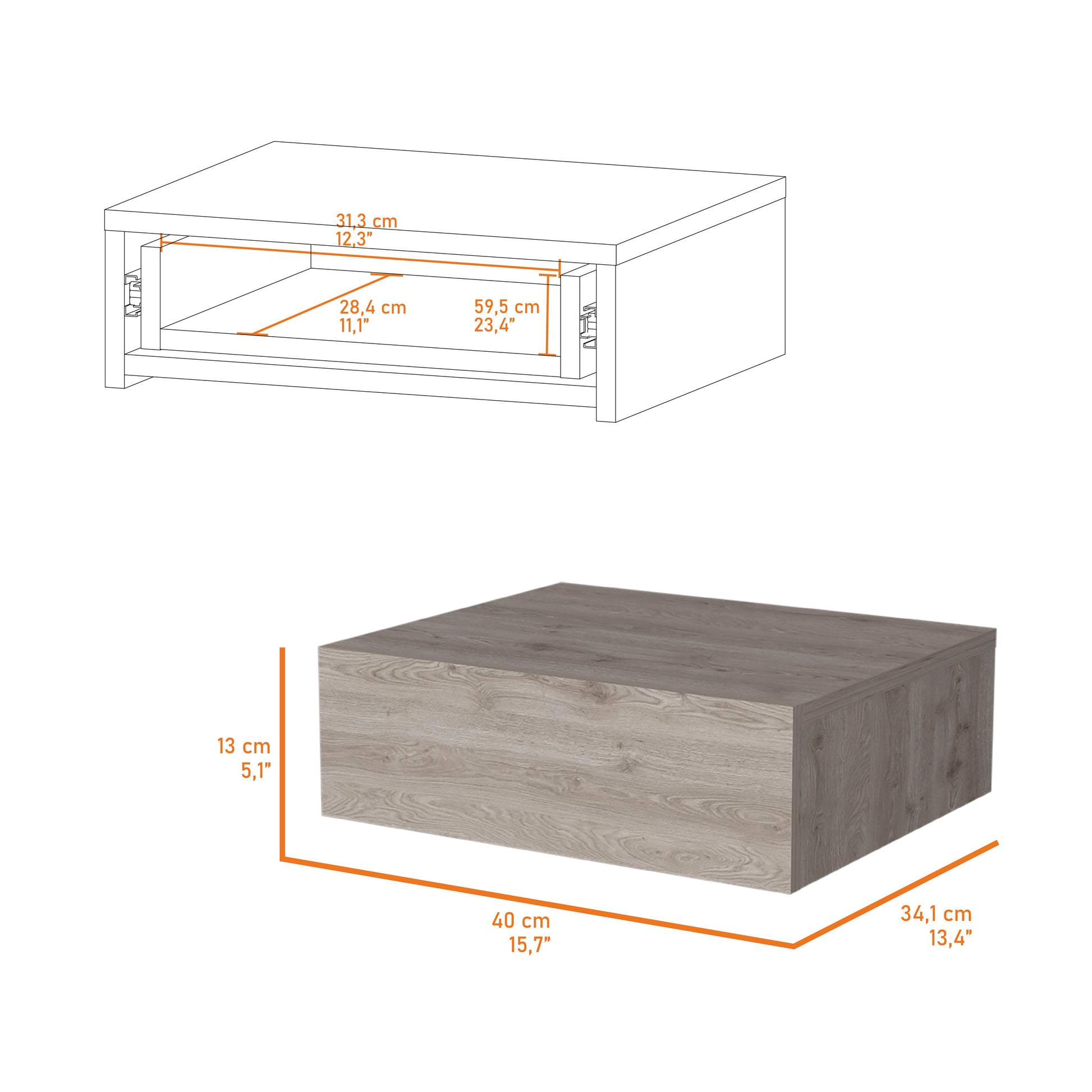 Woodgrain modern coffee table with internal drawer storage space