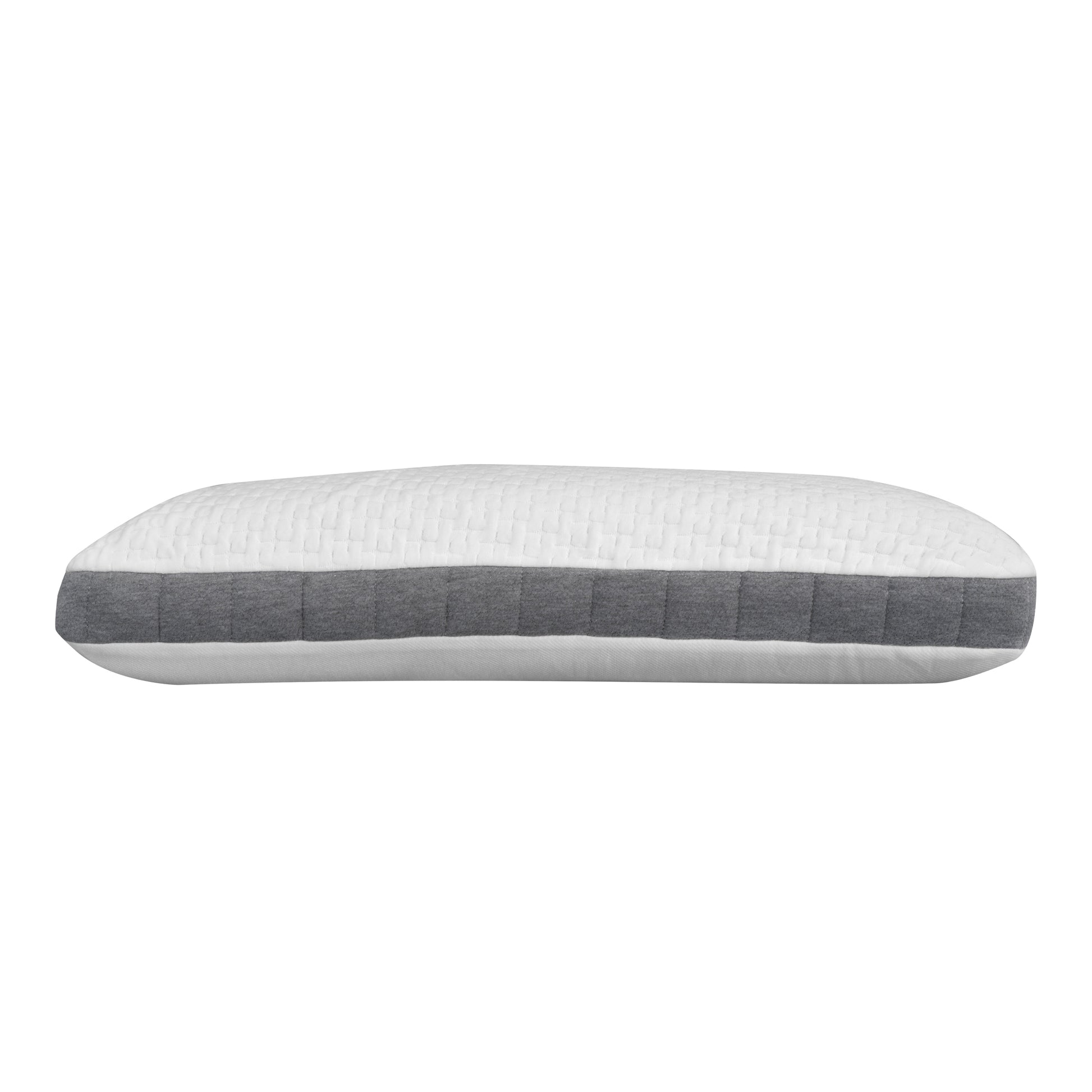 White quilted pillow with gray band for side sleepers