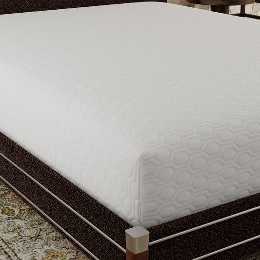 White quilted mattress with hexagonal pattern on a dark brown bed frame modern bedroom essential