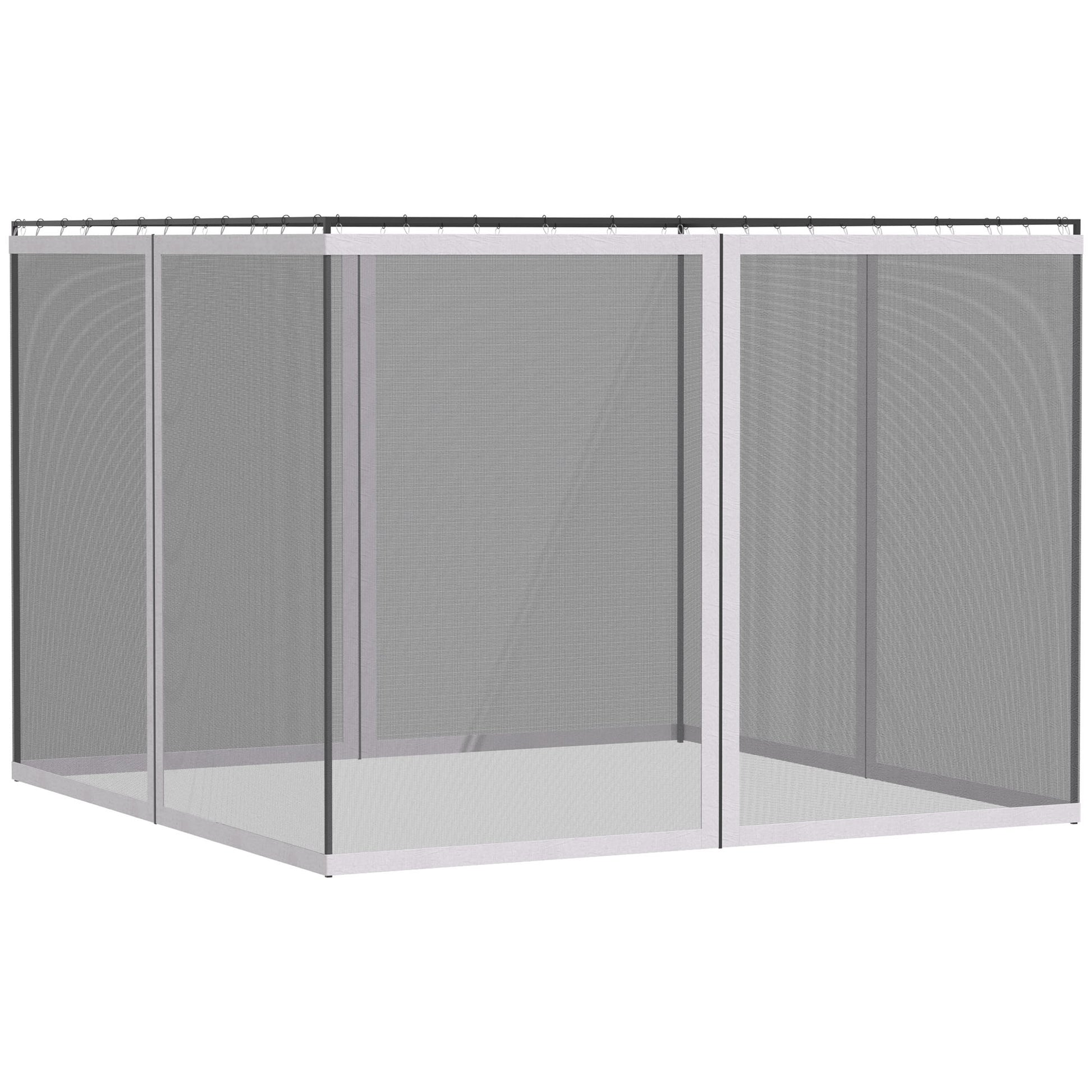 Mosquito net enclosure with white frame and silver mesh ideal for outdoor patios