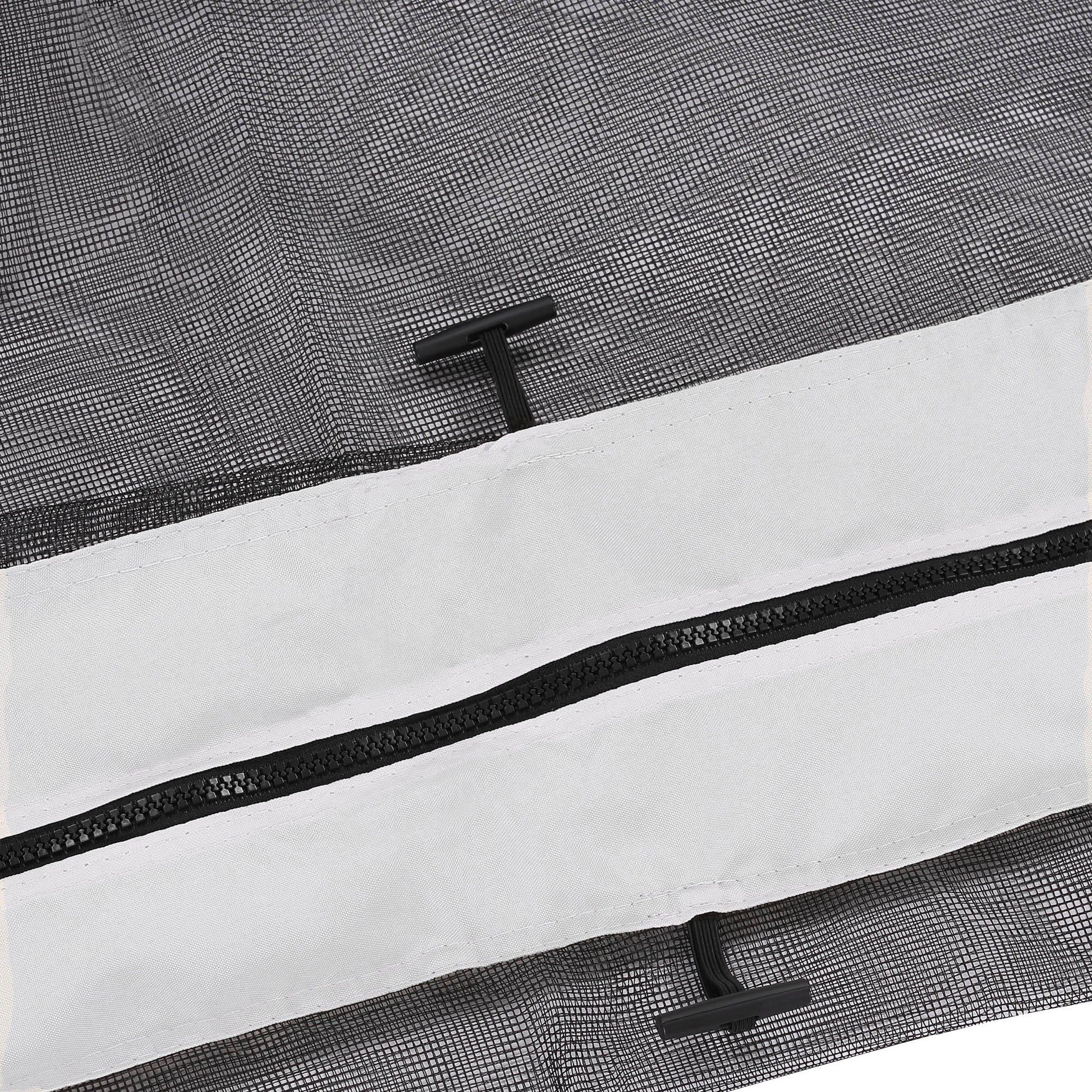 Black mesh fabric with white trim and a zipper ideal for outdoor gear