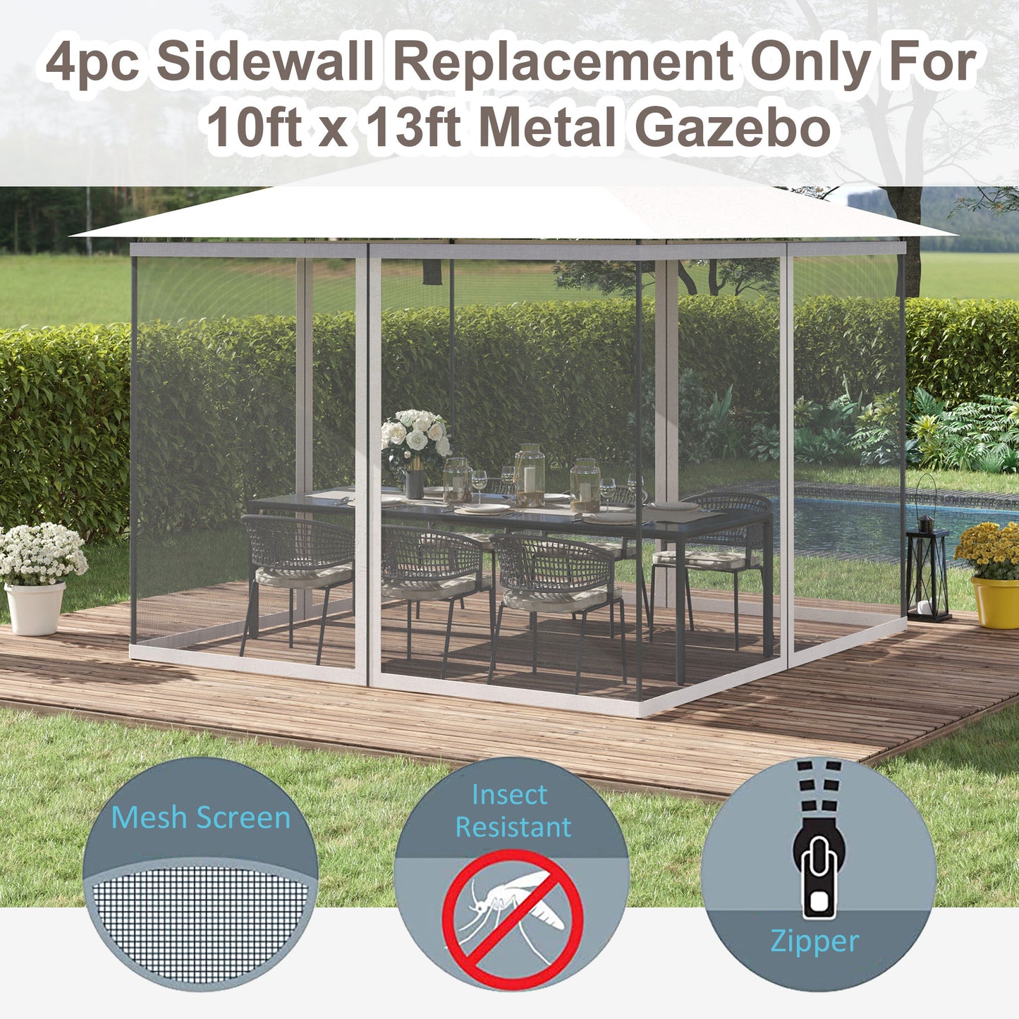 pc replacement mesh screen sidewalls for xft metal gazebo insectresistant design