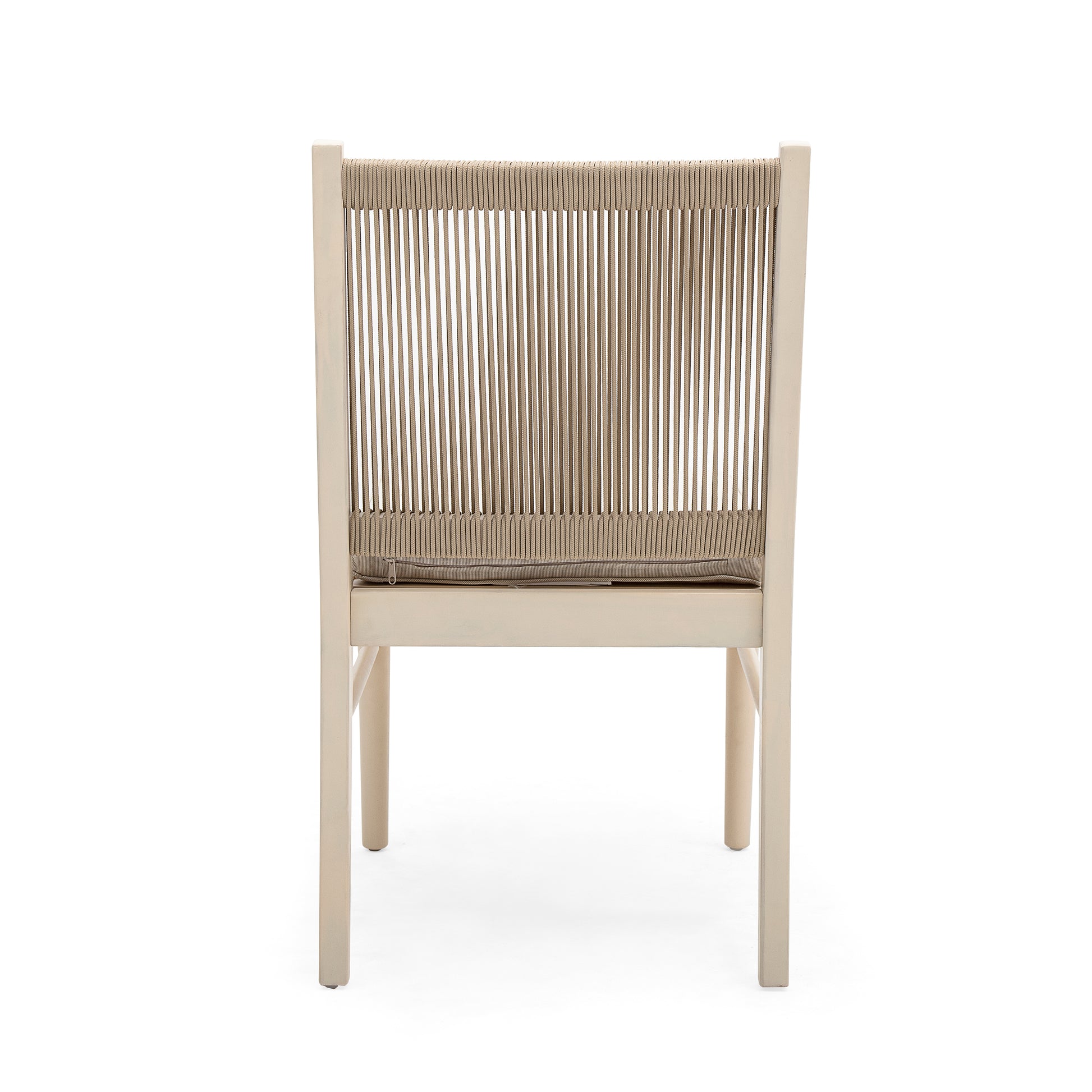 Natural ropeback accent chair with a beige upholstered seat and light wood frame