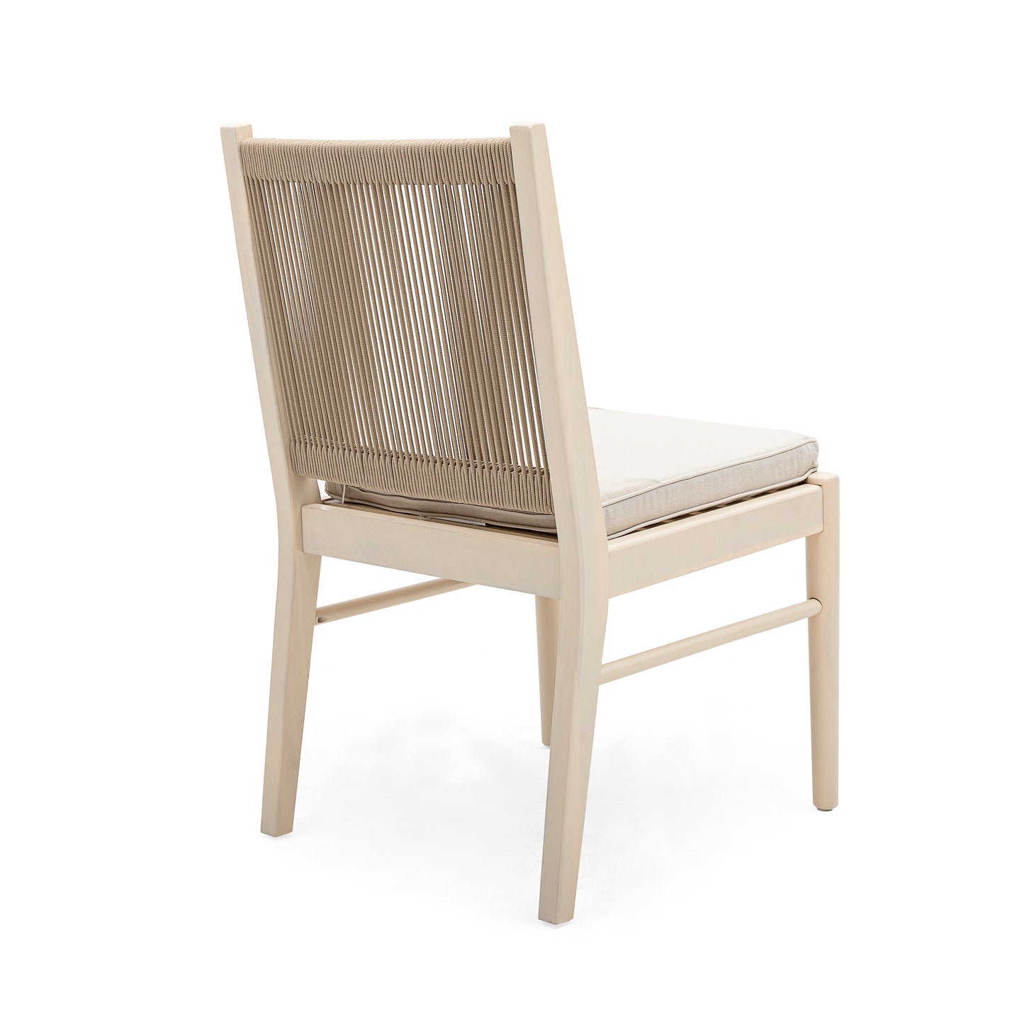 Light beige upholstered dining chair with woven rope back
