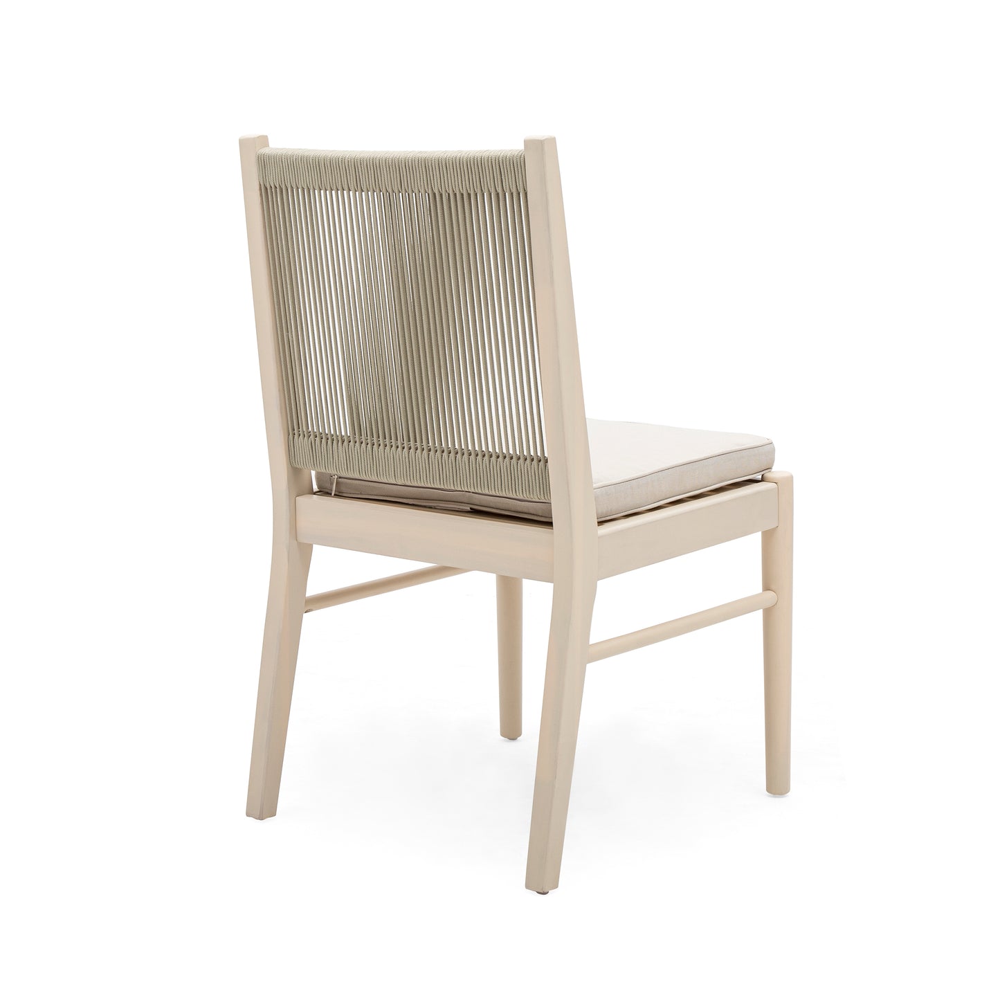 Light wood chair with woven rope back and beige cushion modern design accent