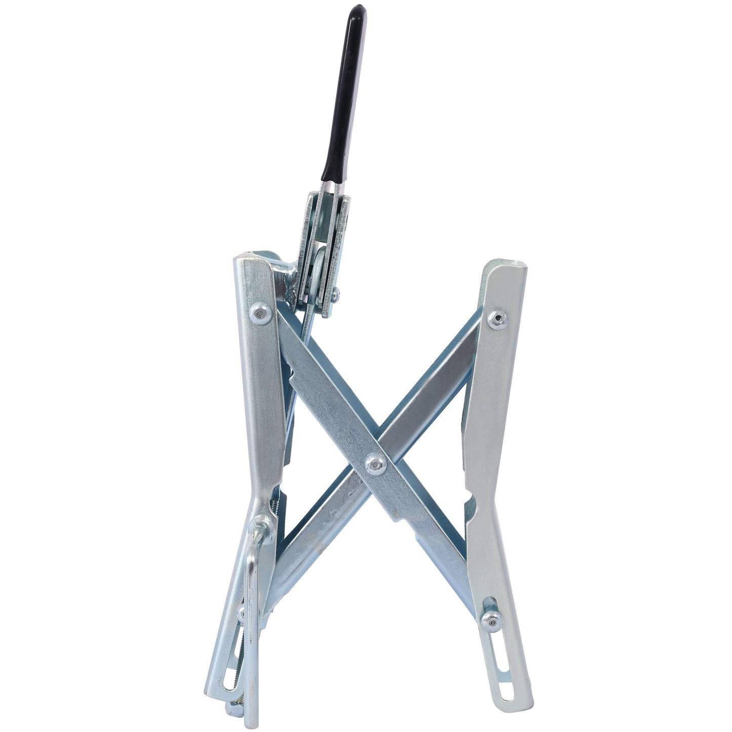 Galvanized steel can clamp with black rubber grip handle for secure fastening