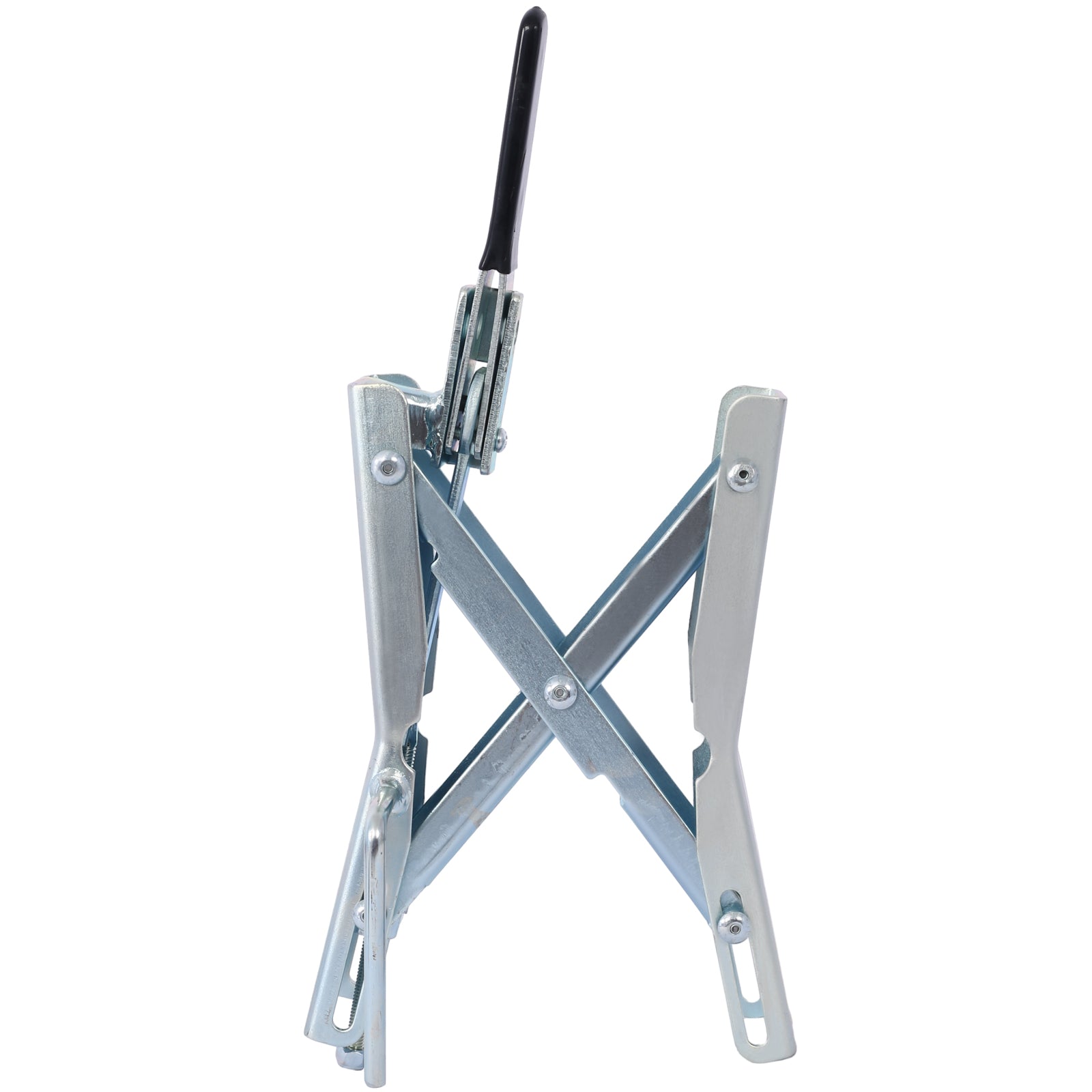 Galvanized steel can clamp with black rubber grip handle for secure fastening
