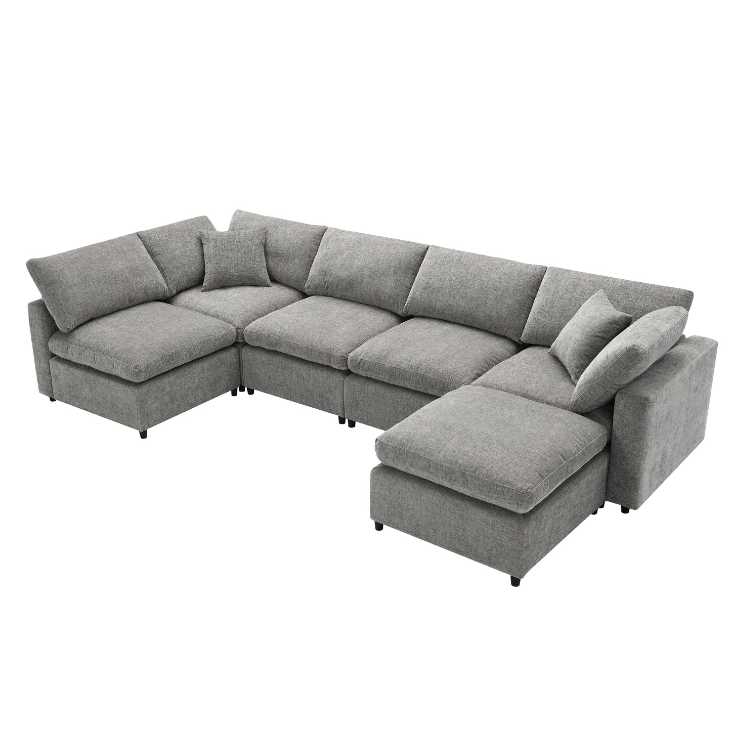 Gray upholstered sectional sofa with plush cushions for a modern living room