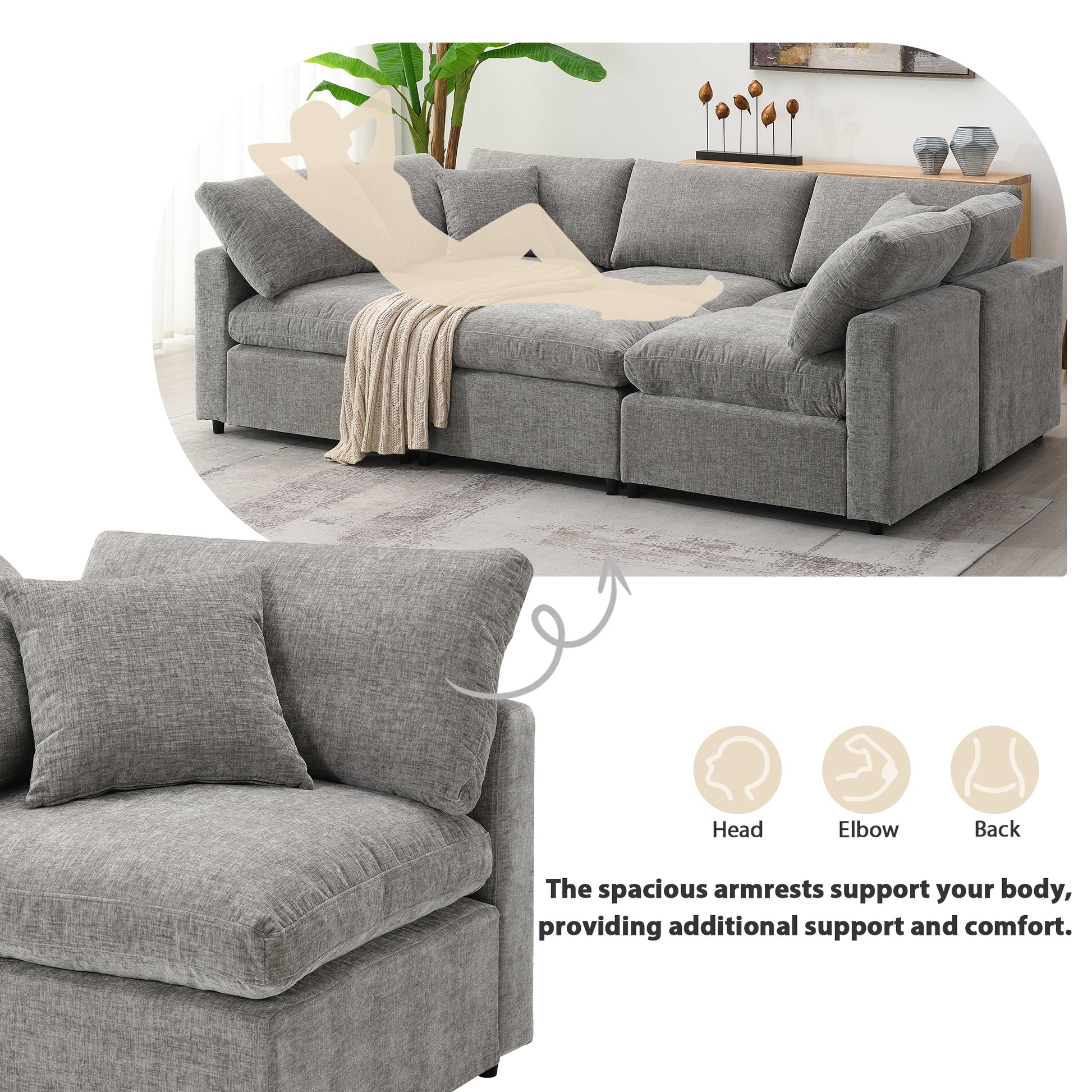 Gray sectional sofa with plush cushions and wide armrests perfect for living rooms