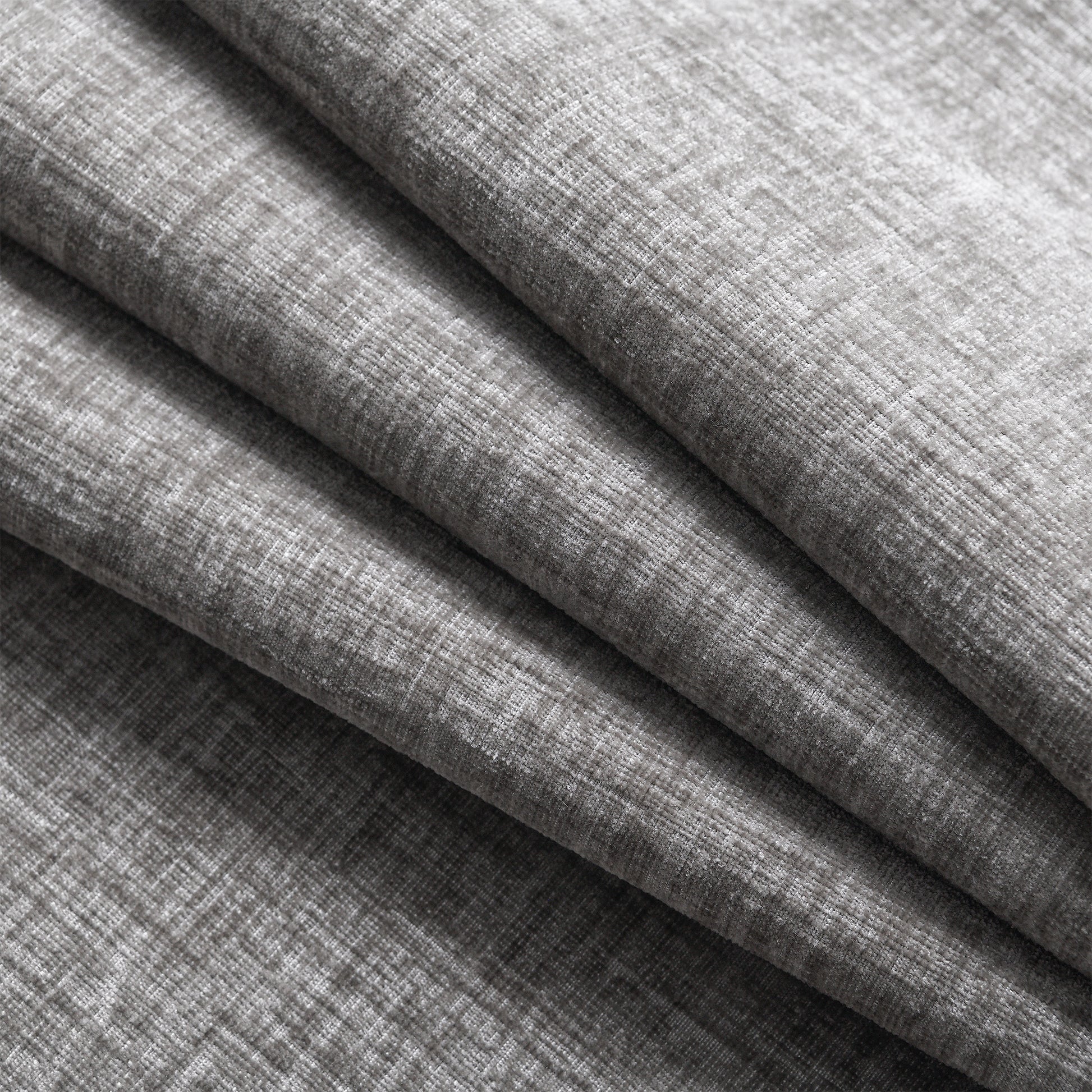 Closeup of textured gray linen fabric perfect for upholstery projects