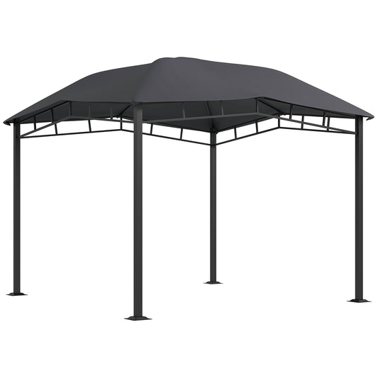 Dark gray octagonal outdoor gazebo with a fabric canopy on a white background