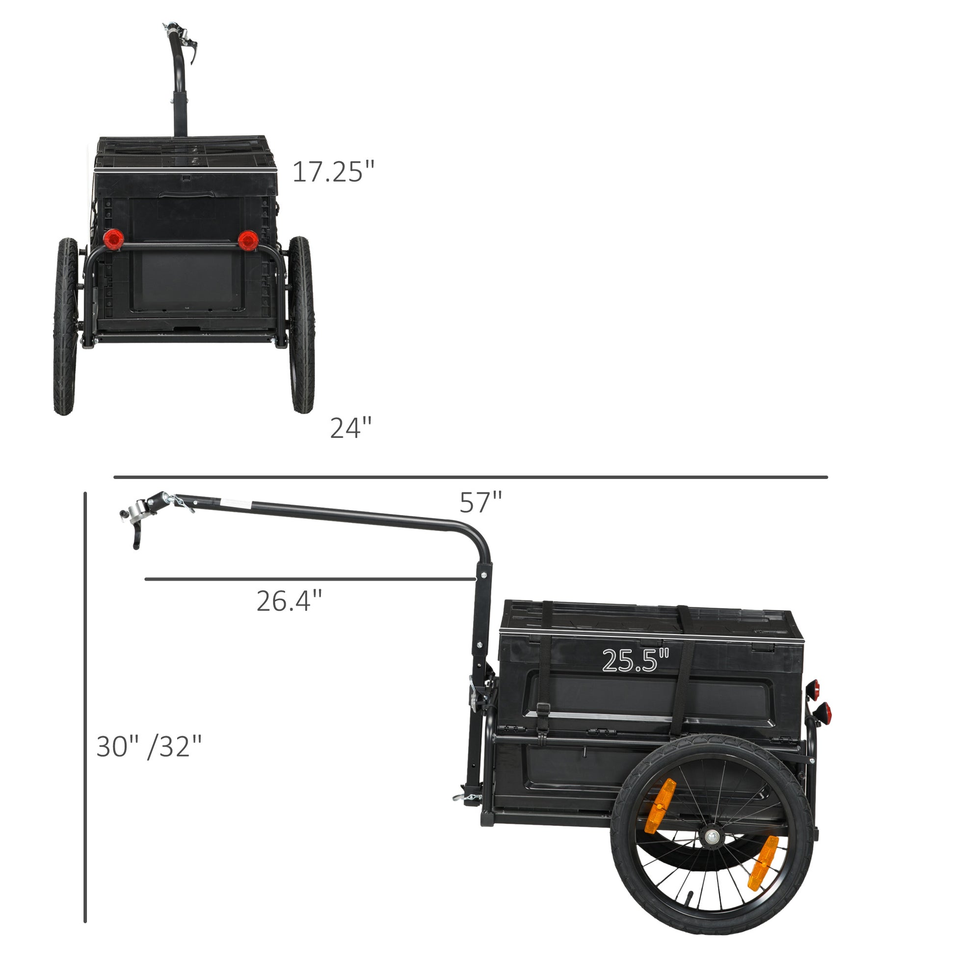 Black foldable bicycle cargo trailer with two wheels and reflective accents