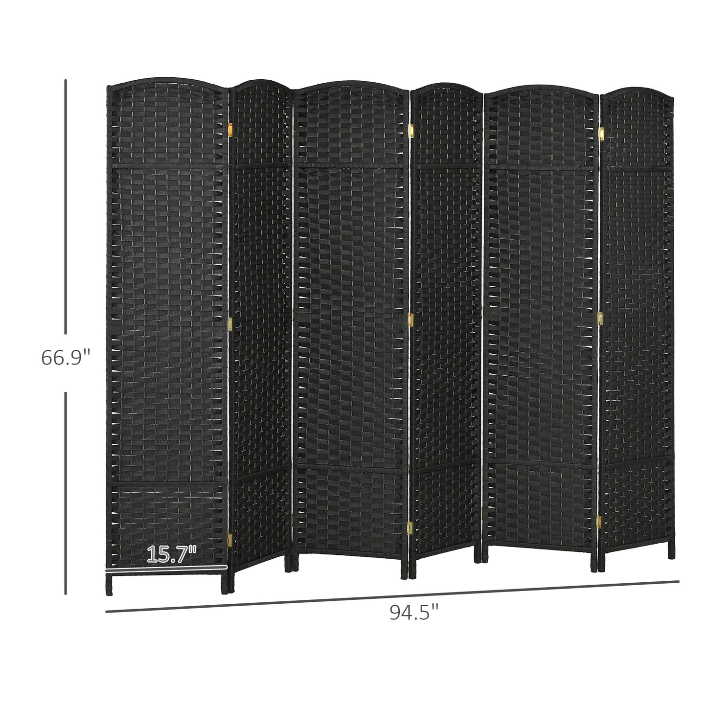 Black panel wicker room divider with woven texture  H x  W