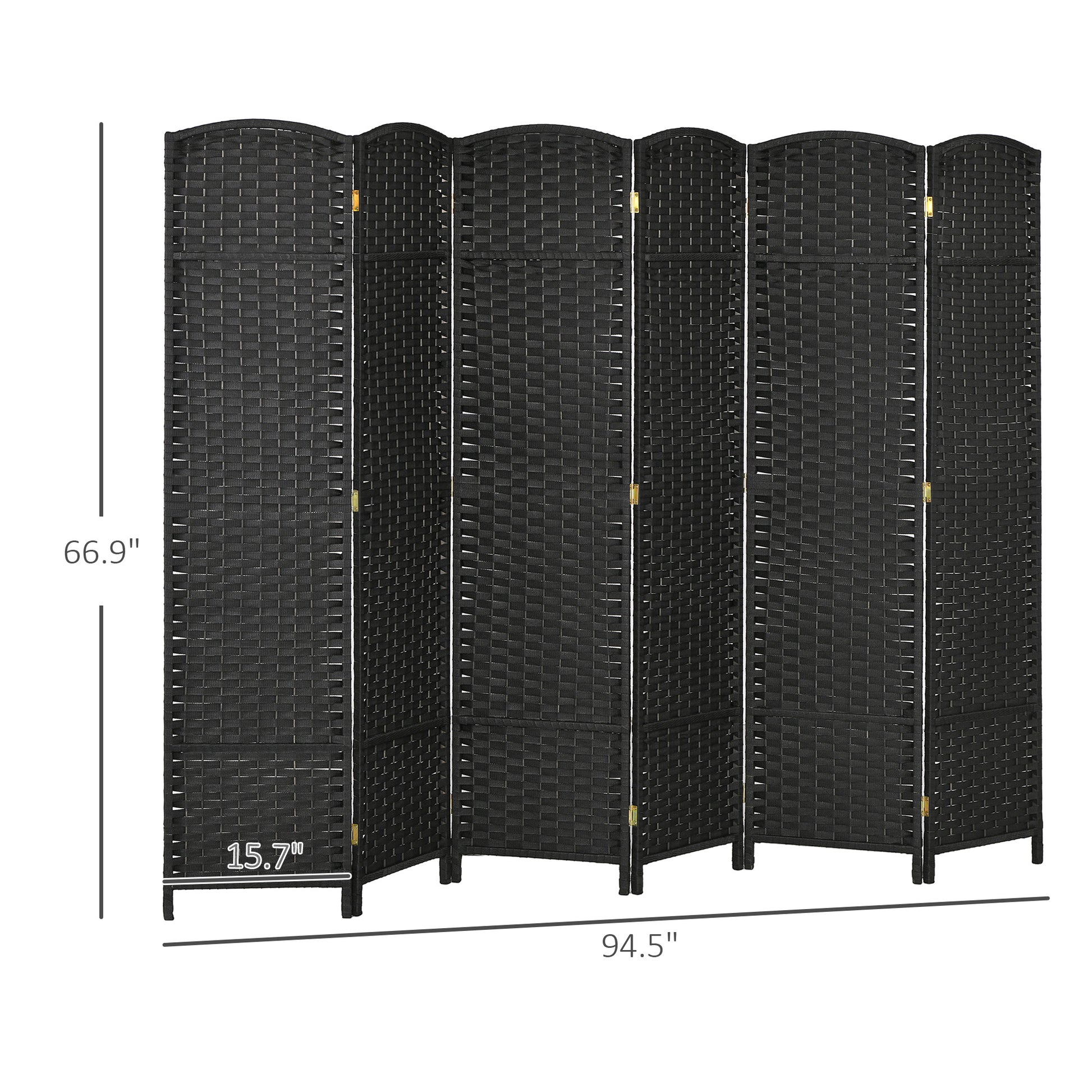 Black panel wicker room divider with woven texture  H x  W
