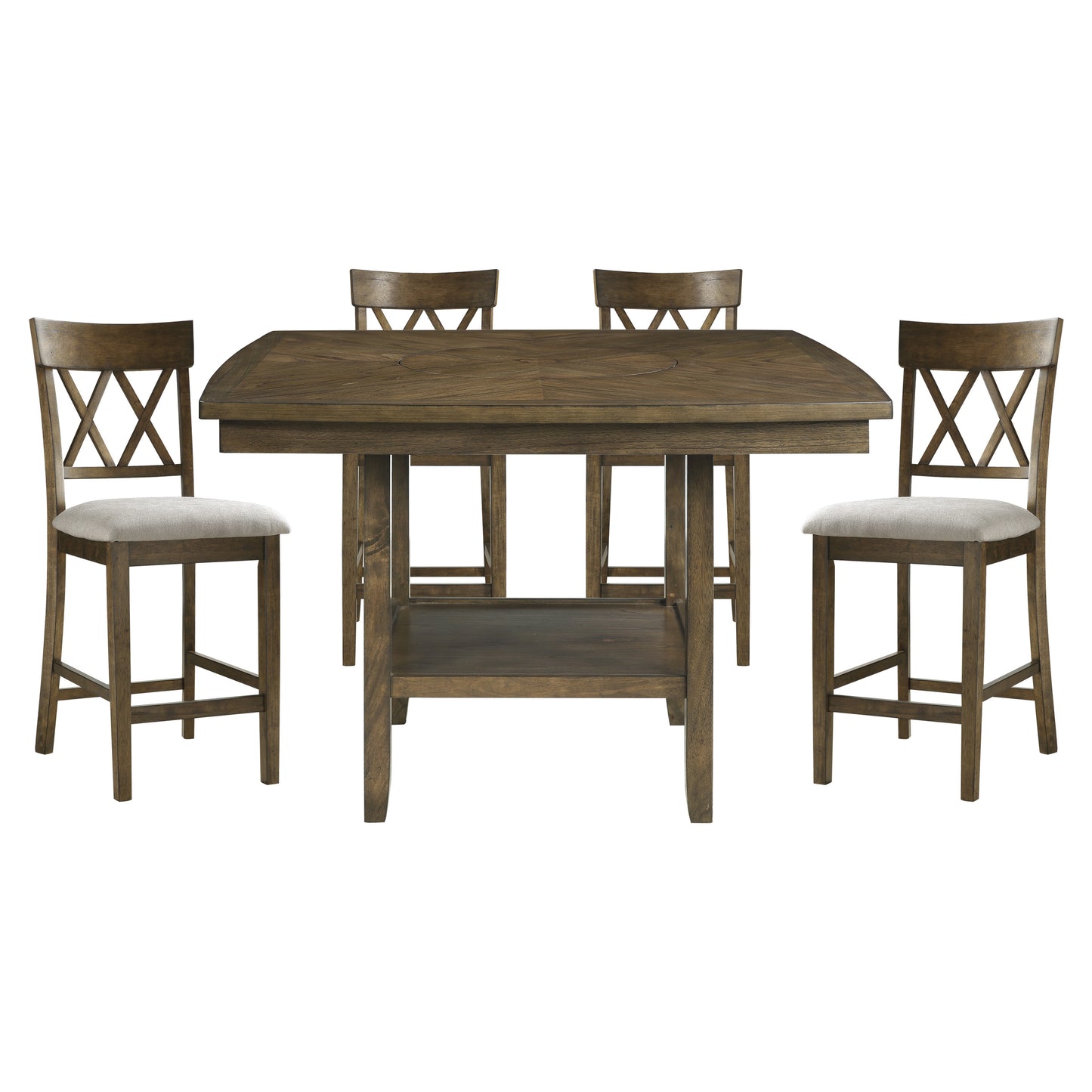 Brown wood counter height table with four Xback chairs