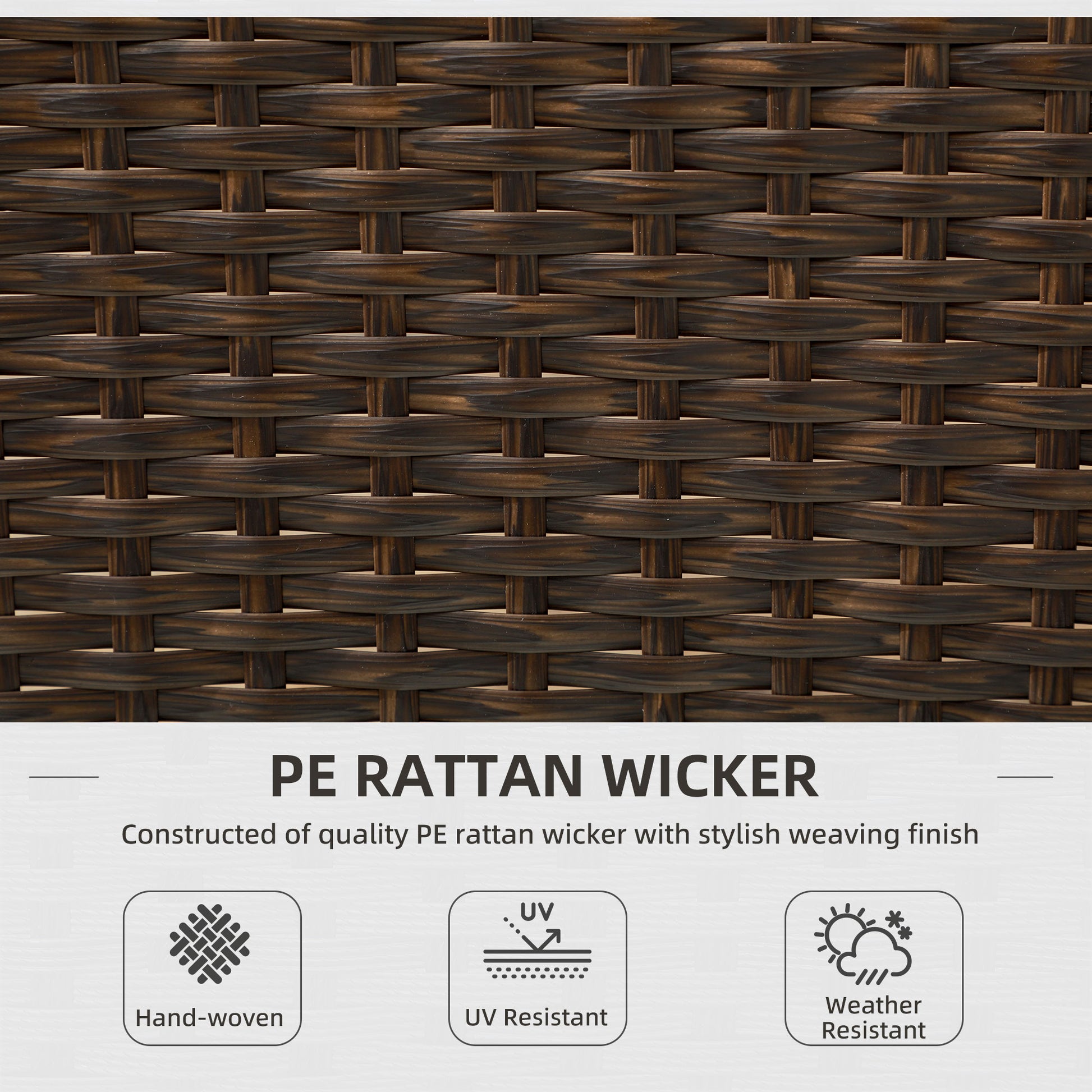 Closeup of dark brown PE rattan wicker weaving for outdoor furniture
