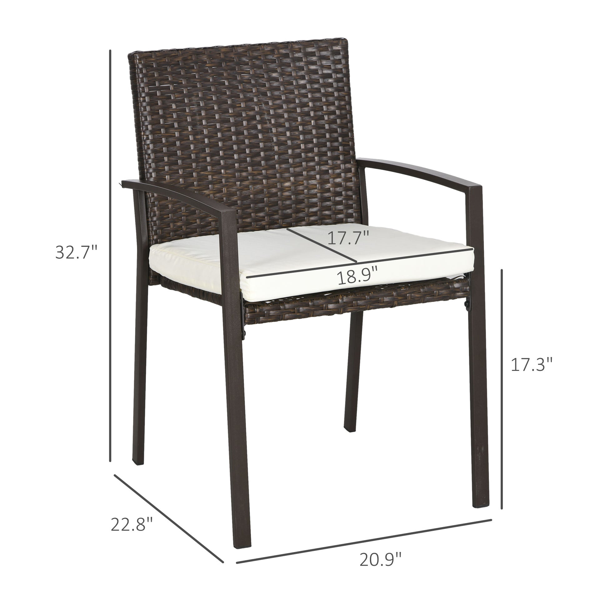 Dark brown wicker patio chair with ivory cushion and metal frame