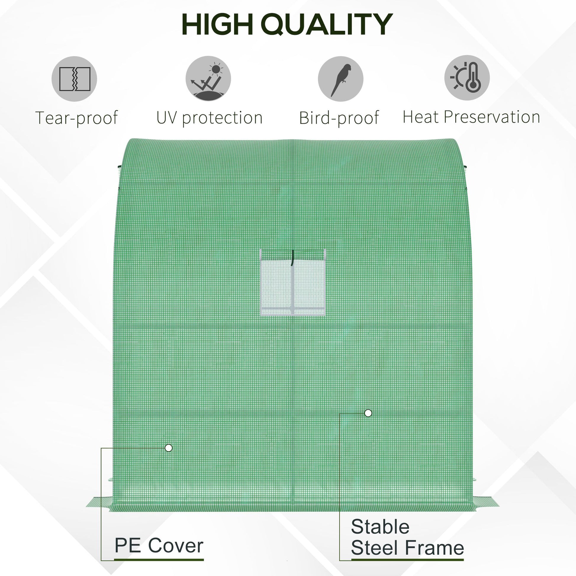 Green greenhouse with tearproof and UV protection PE cover