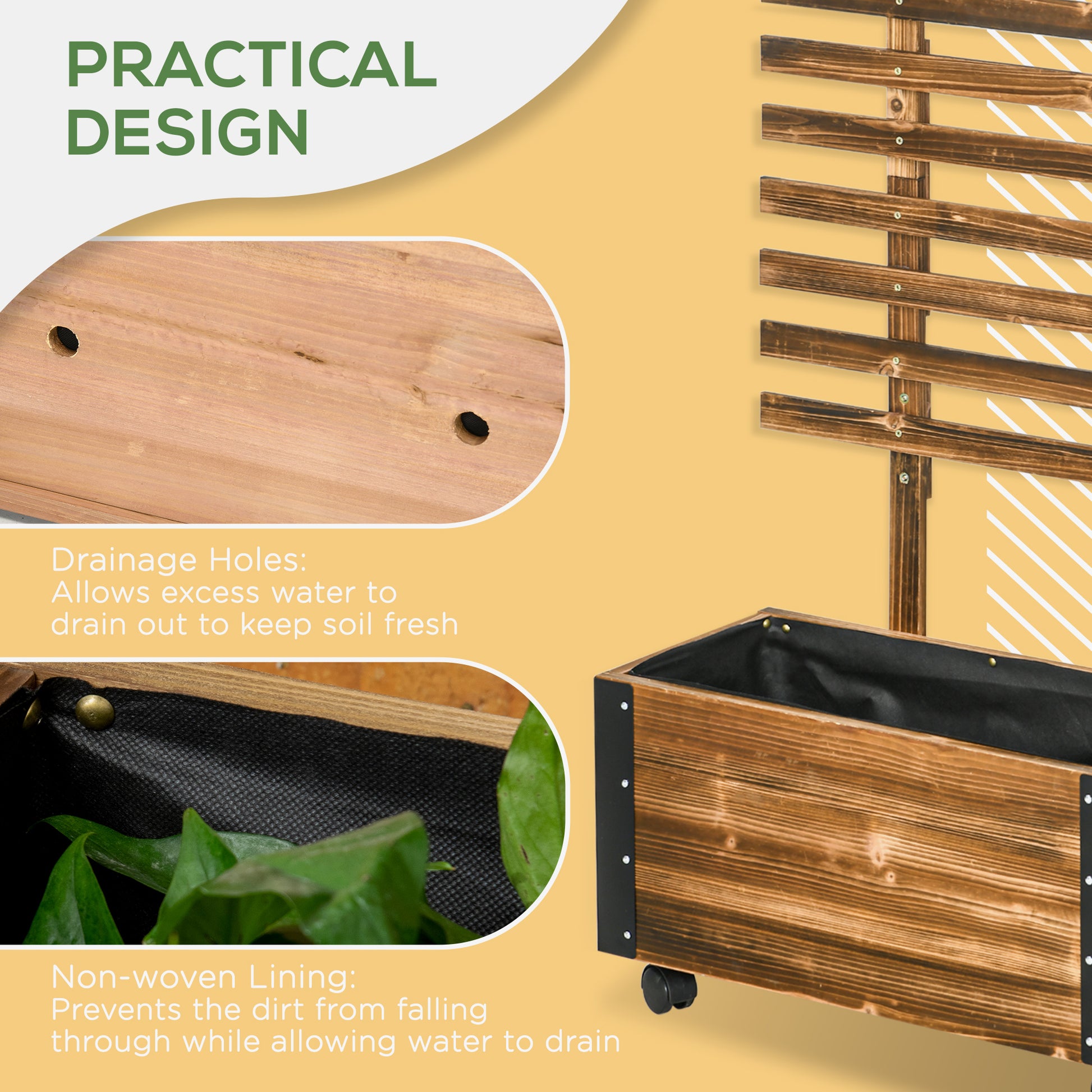 Wooden raised garden bed with drainage holes for optimal soil aeration