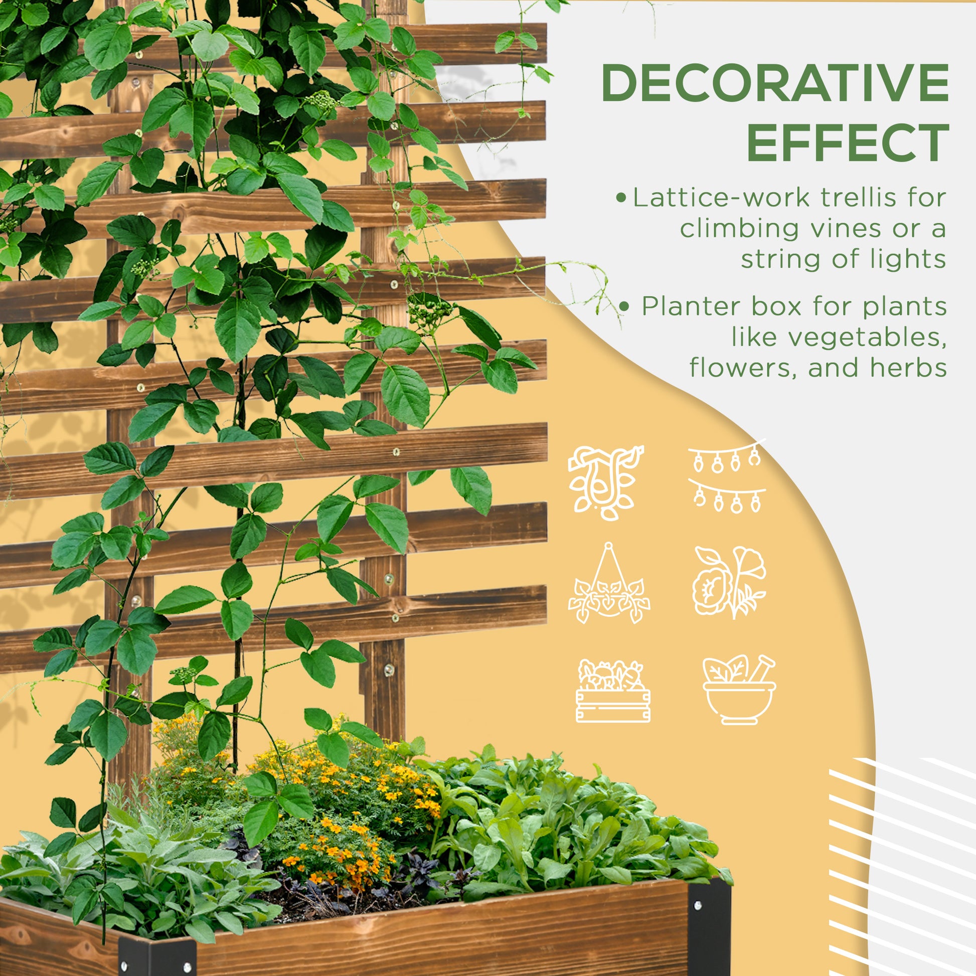 Wooden lattice trellis covered in lush green climbing vines