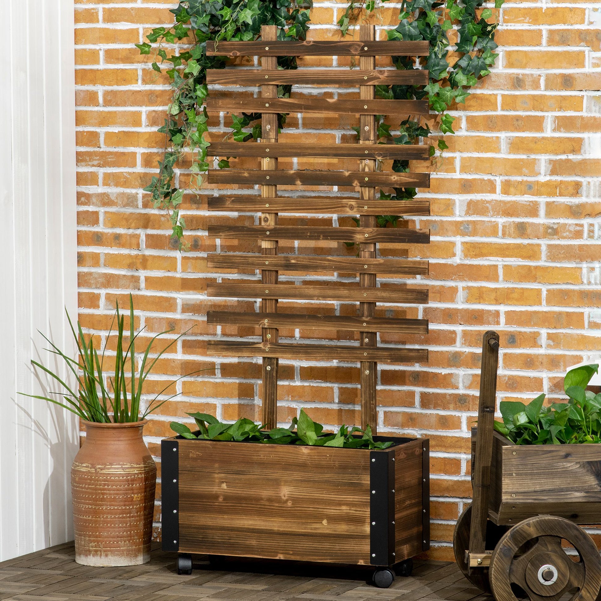 Rustic wooden garden trellis with climbing ivy perfect for vertical gardening