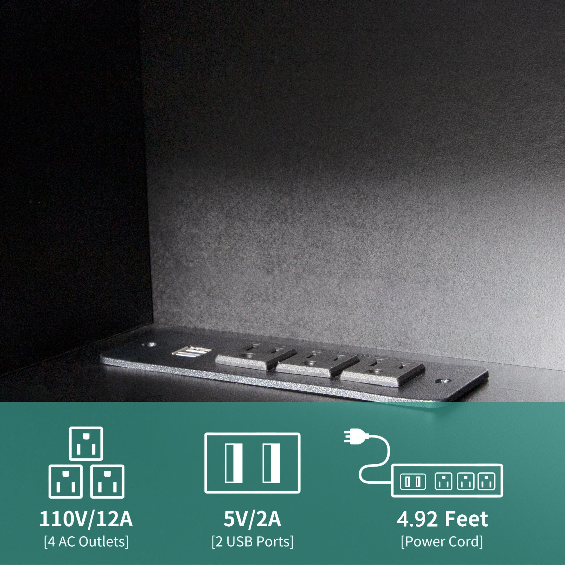 Black surge protector with  AC outlets  USB ports and a ft power cord