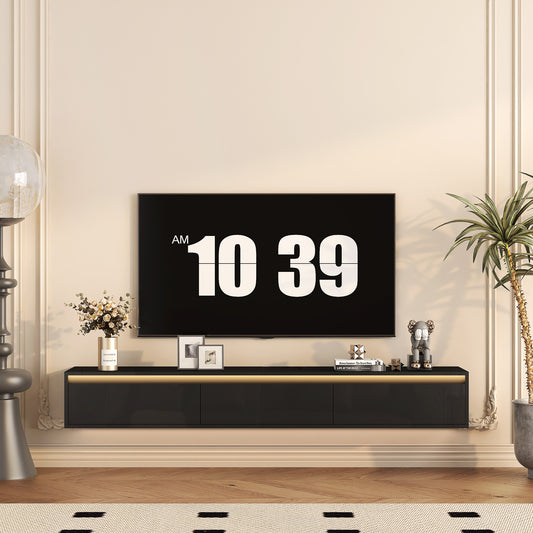 Modern black floating tv stand with LED light for living room