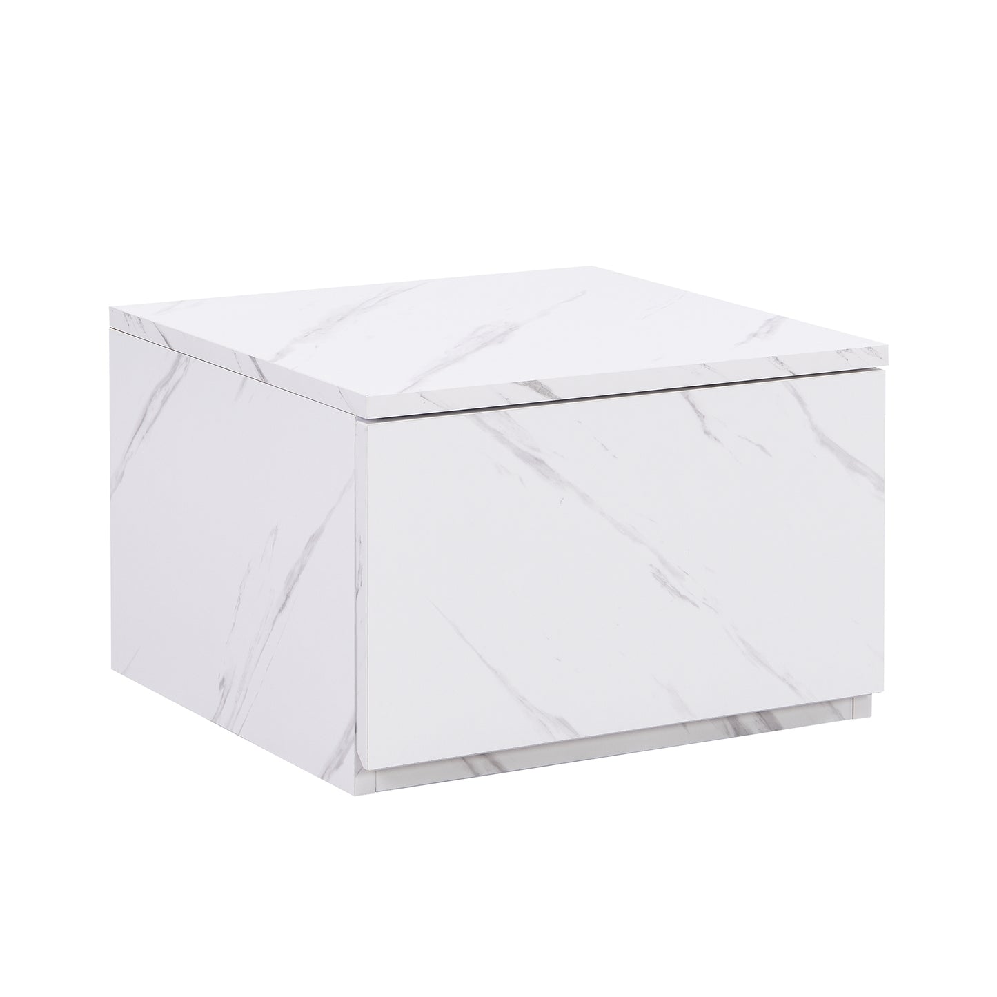 Modern white marble end table with clean lines and a subtle base