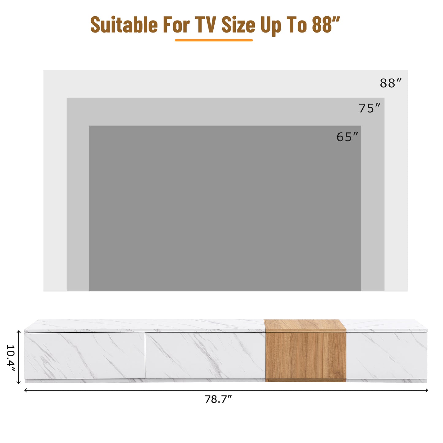 White marble TV stand with wood accent fits TVs up to  inches