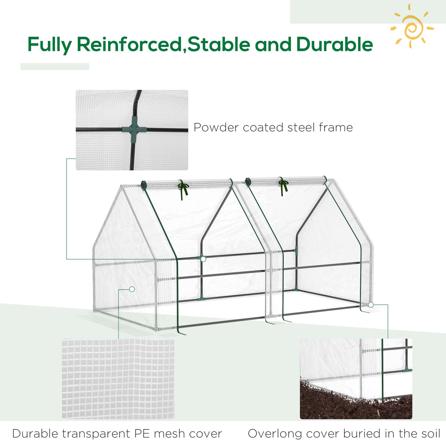 Powder coated steel frame greenhouse with durable PE mesh cover