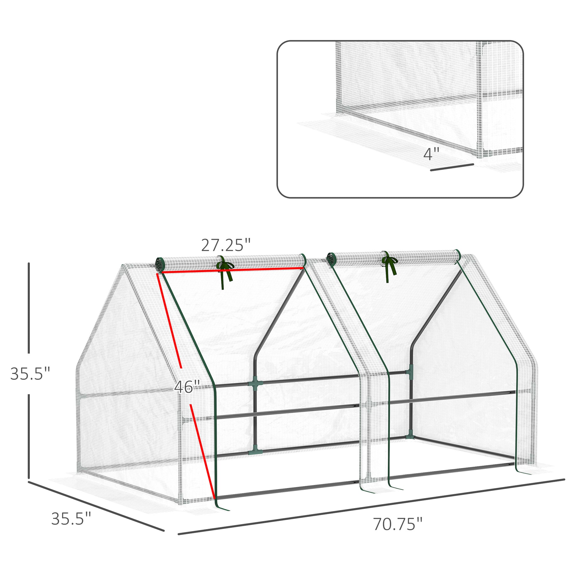 This portable greenhouse features a steel frame and PE cover for plant protection