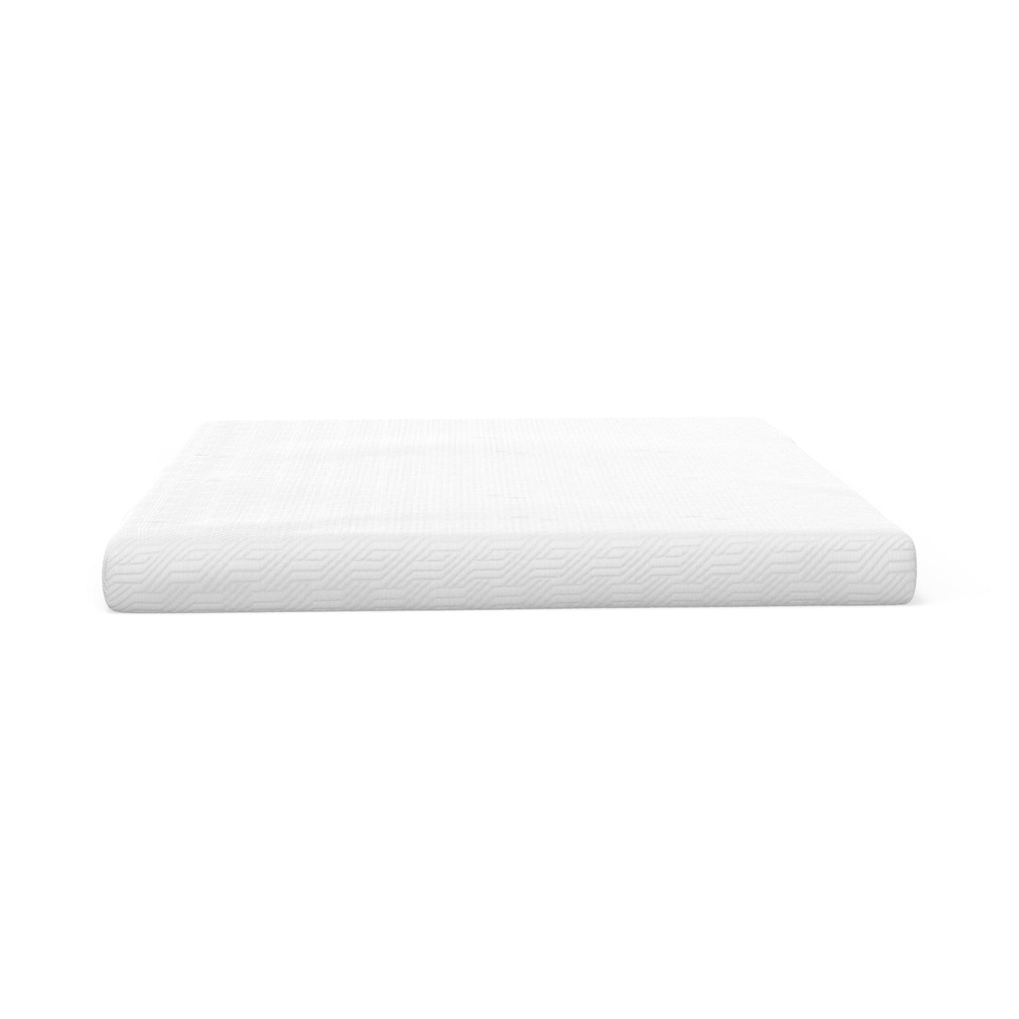 White upholstered mattress with textured geometric pattern on the side