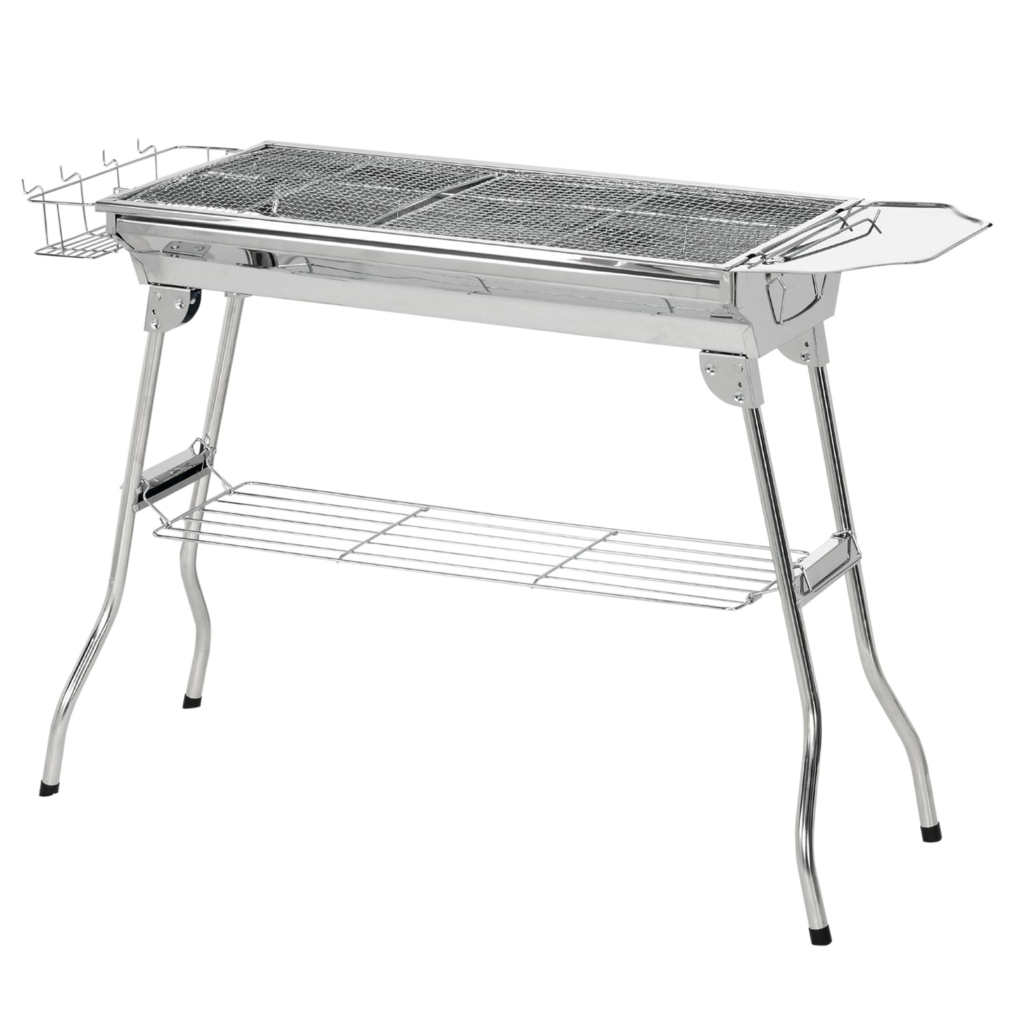 Chrome portable barbecue grill with folding legs and wire rack