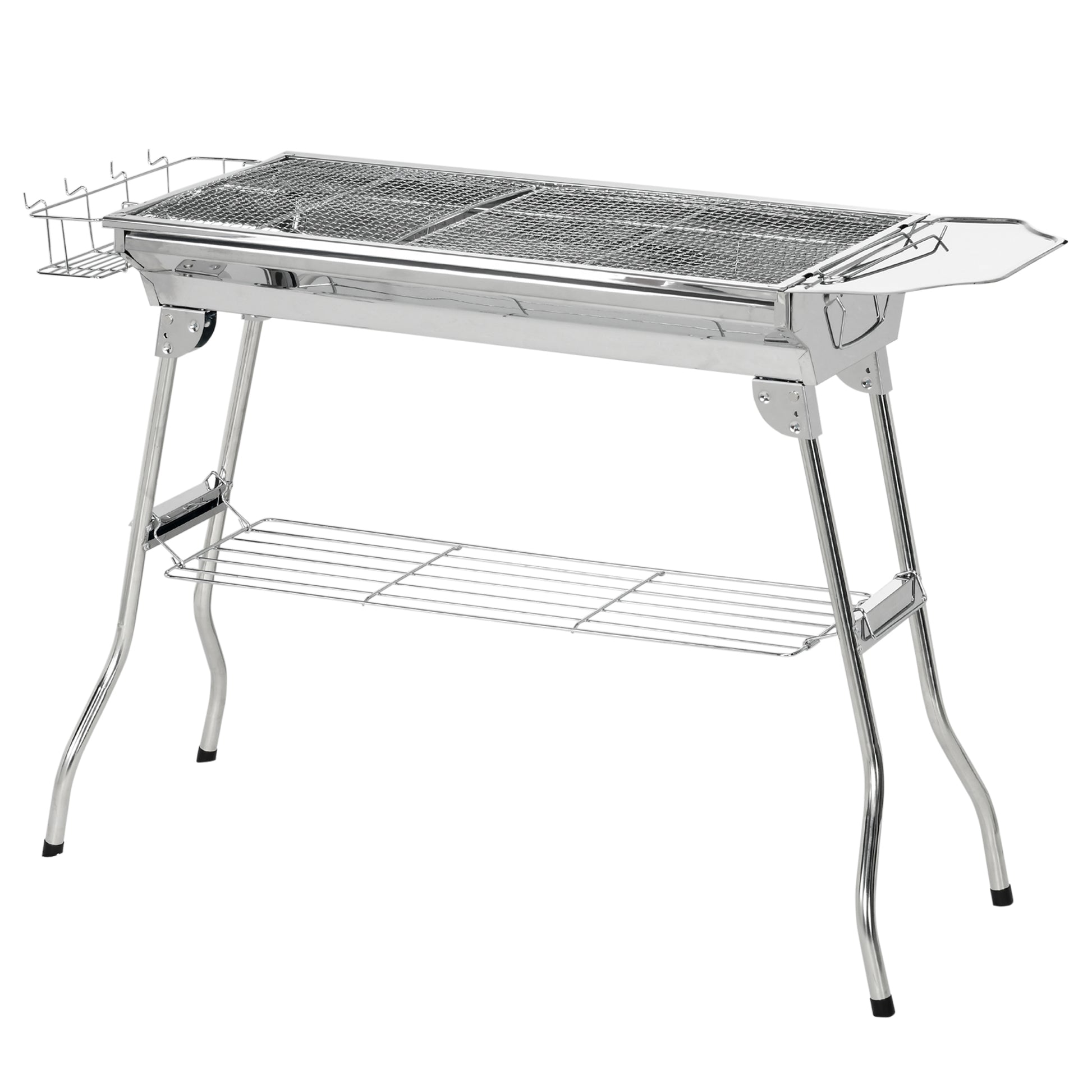 Chrome portable barbecue grill with folding legs and wire rack