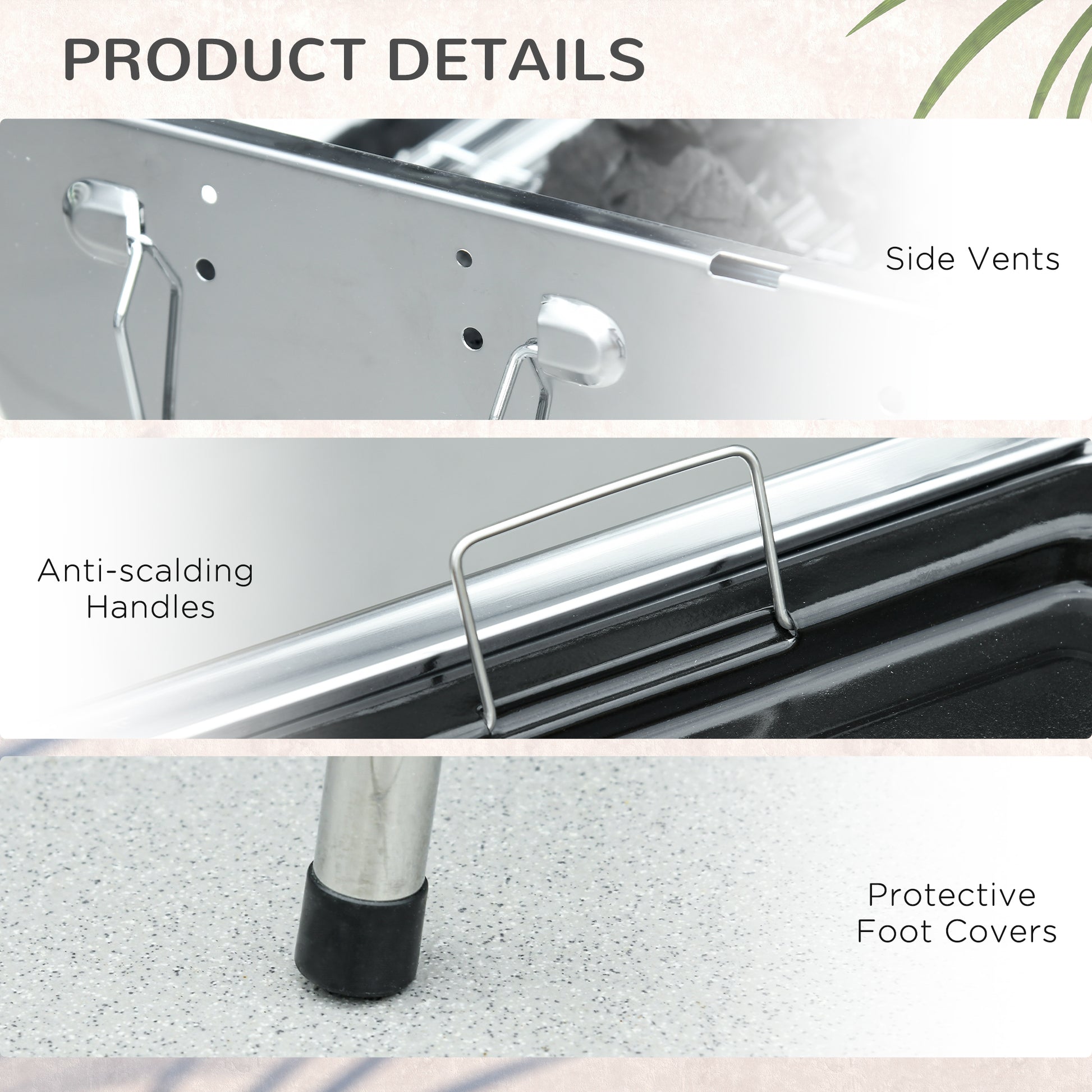 Stainless steel portable grill with strategic side vents for optimal airflow