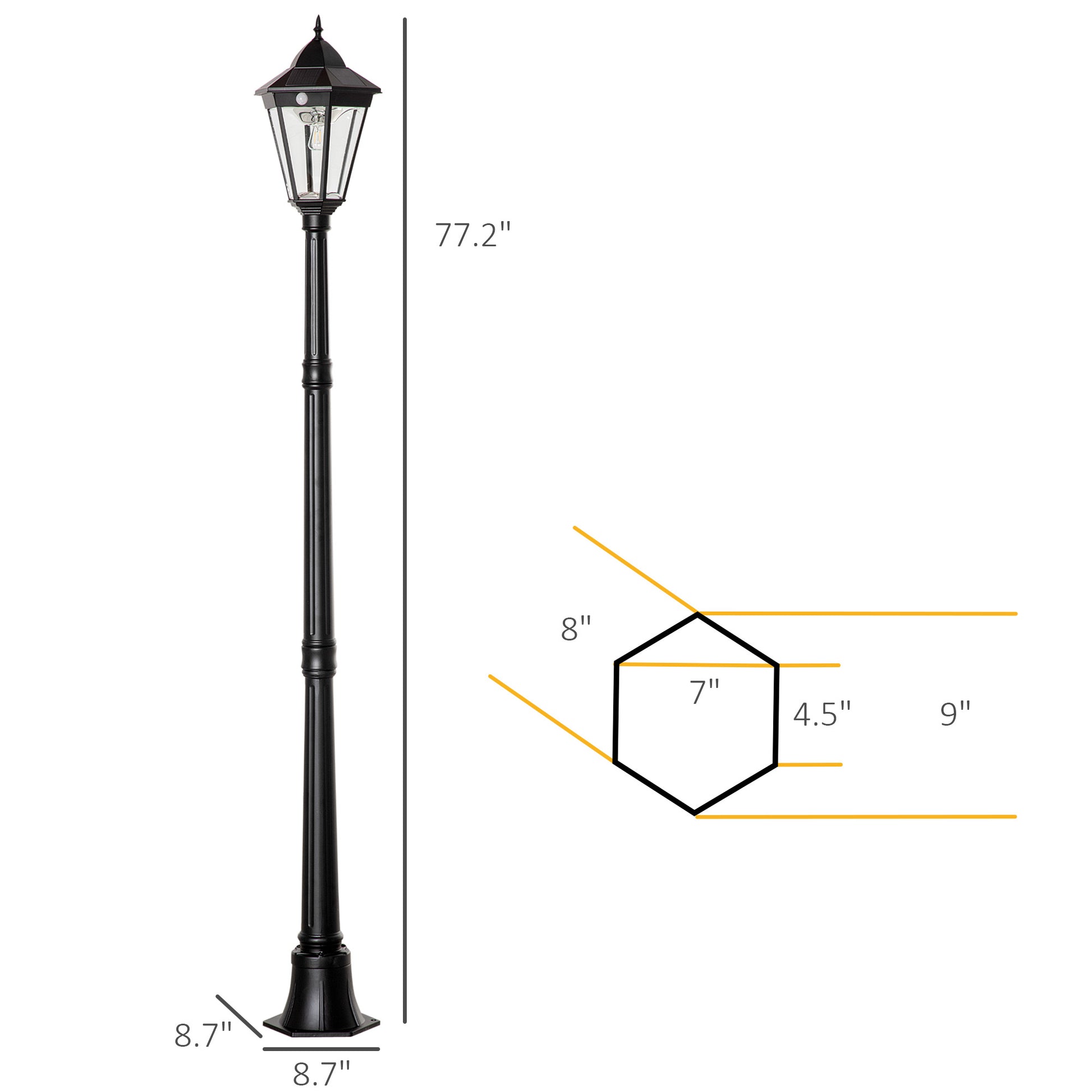 Black traditional lamp post  inches tall with hexagonal glass lantern for outdoor lighting