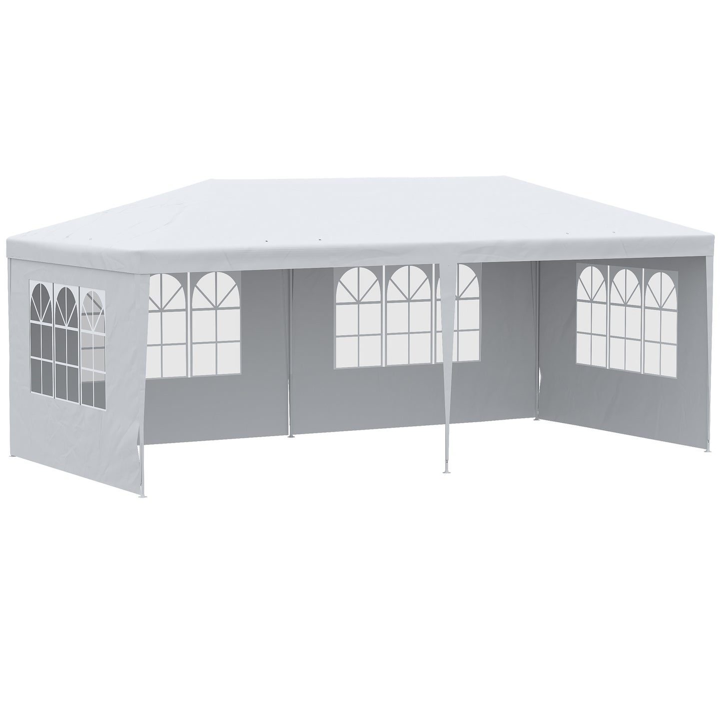 White x meter party tent with arched windows and metal frame for outdoor events