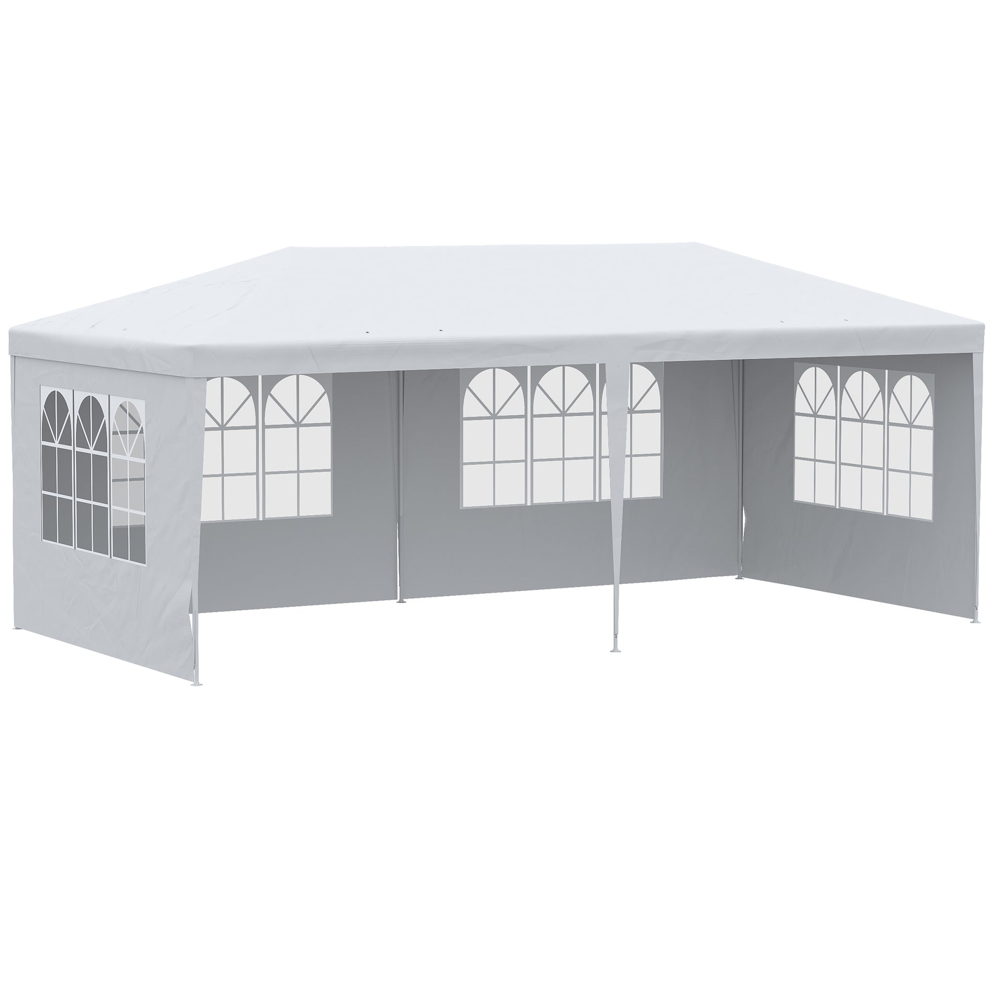 White x meter party tent with arched windows and metal frame for outdoor events