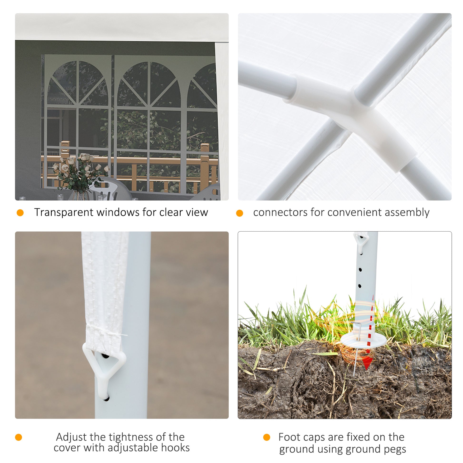 White gazebo transparent arched windows offer a clear view of outdoor scenery