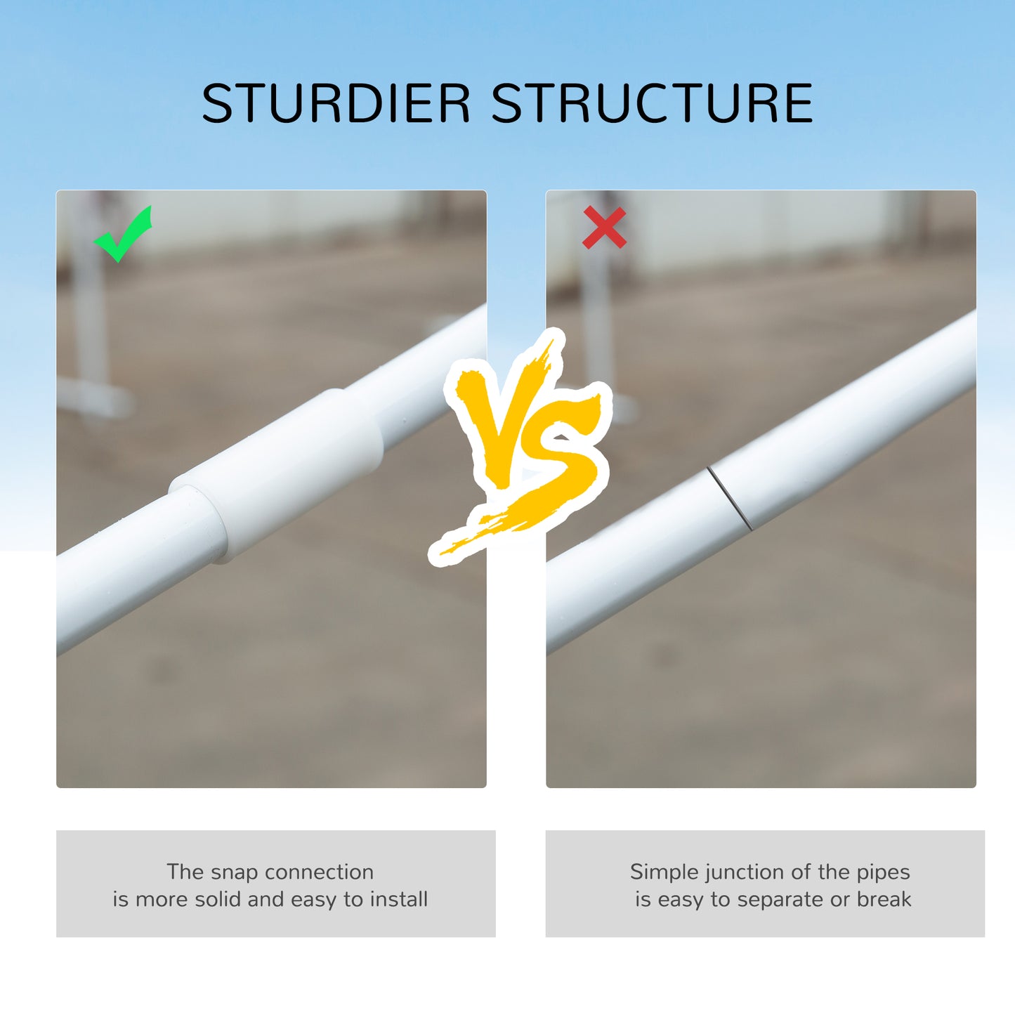 White snap connector for sturdy tent pole assembly showing secure connection