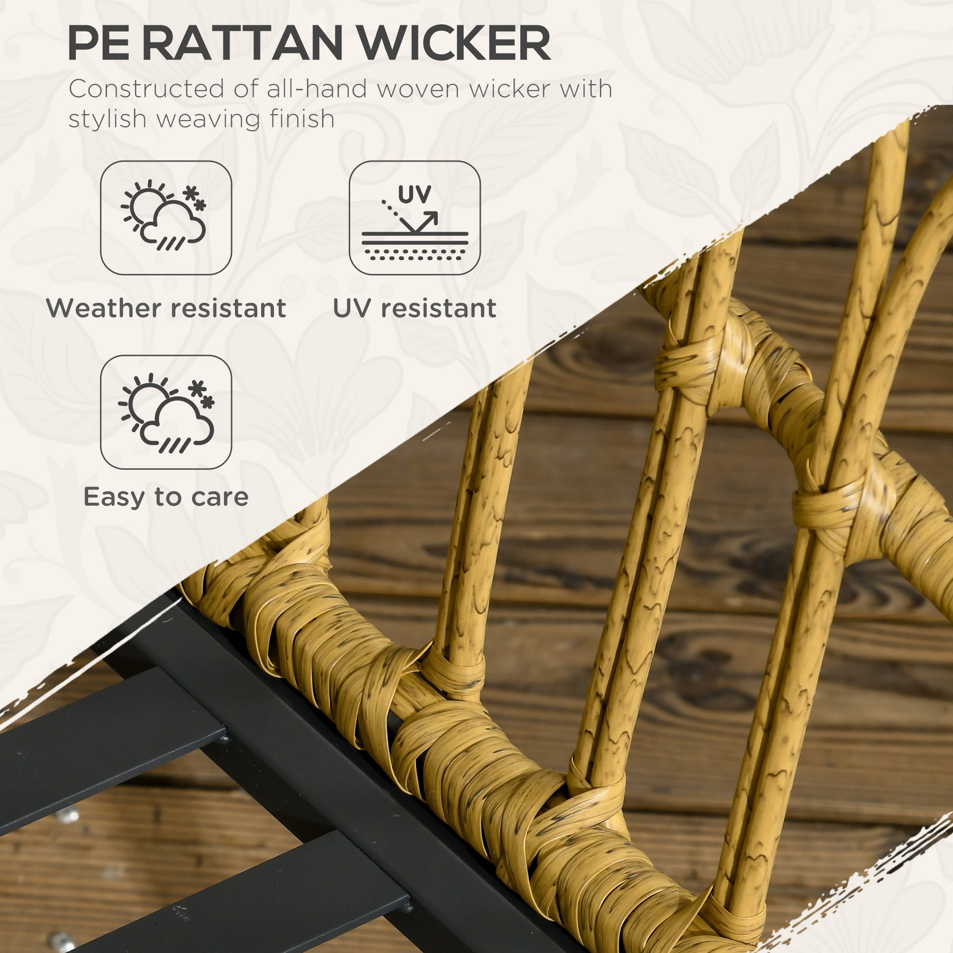 Closeup of woven PE rattan wicker in a natural tan color with a stylish finish
