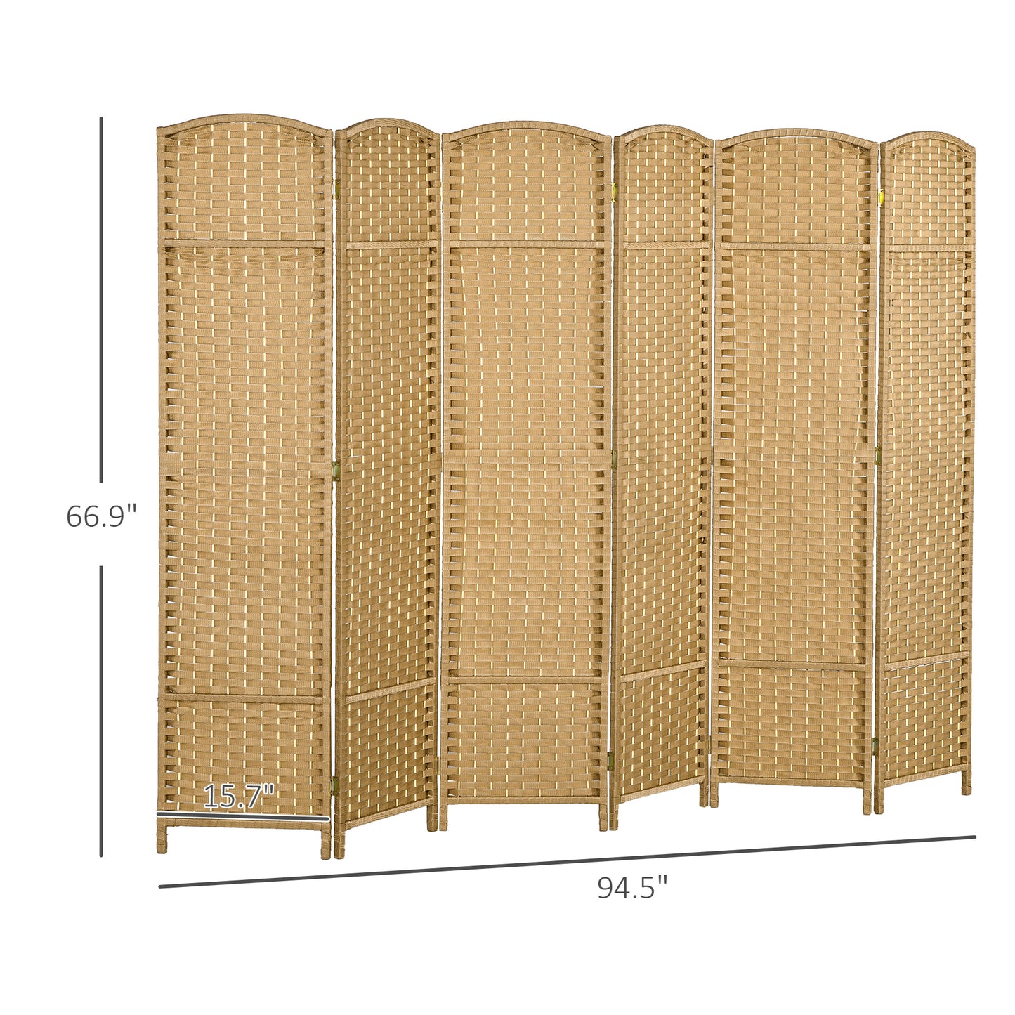 Natural rattan room divider with six panels ideal for creating privacy