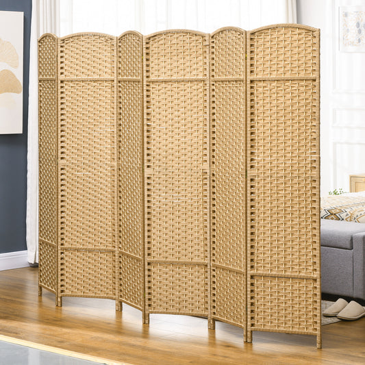 Woven panel room divider light brown faux rattan providing privacy and decor