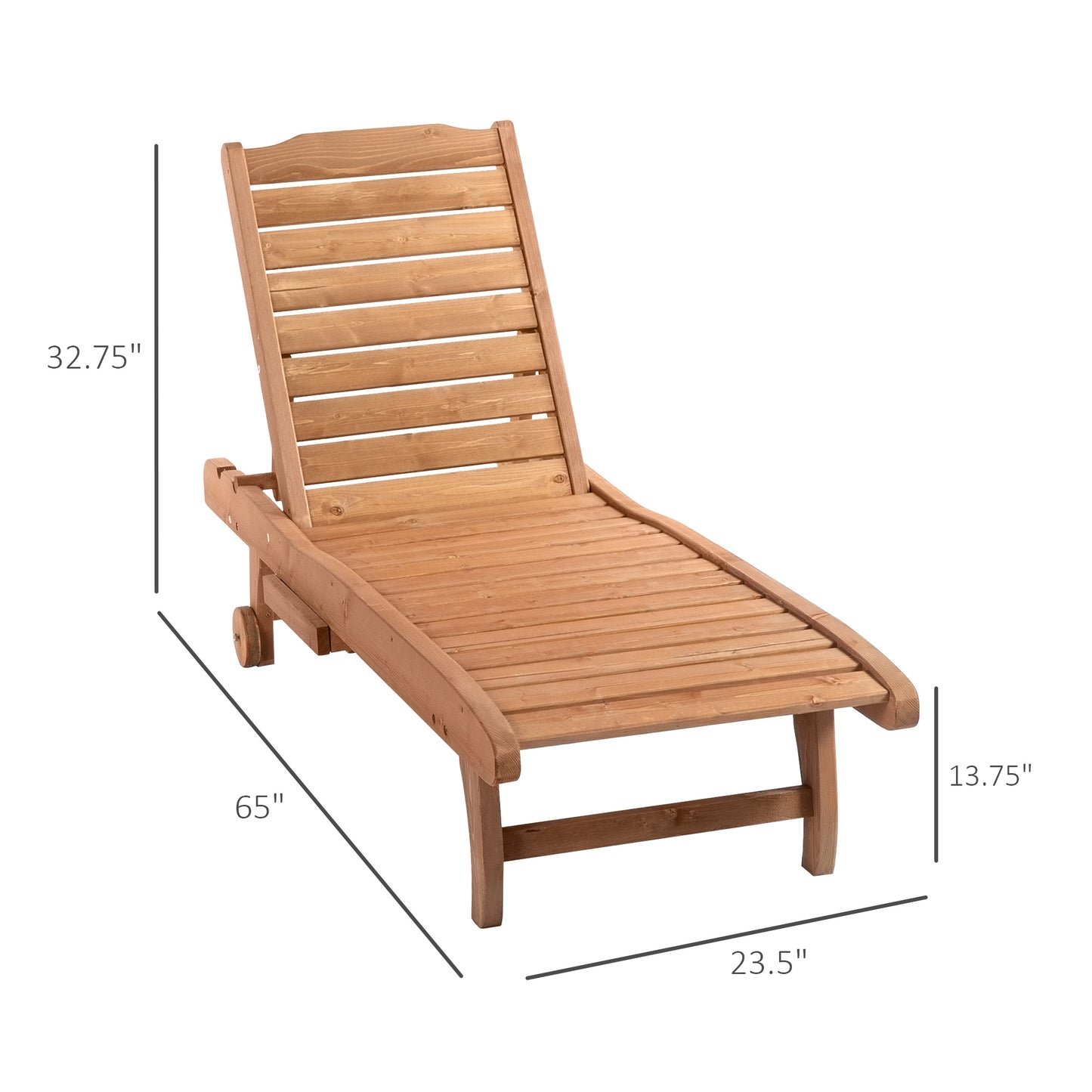 Natural wood adjustable lounge chair with slatted seat and backrest